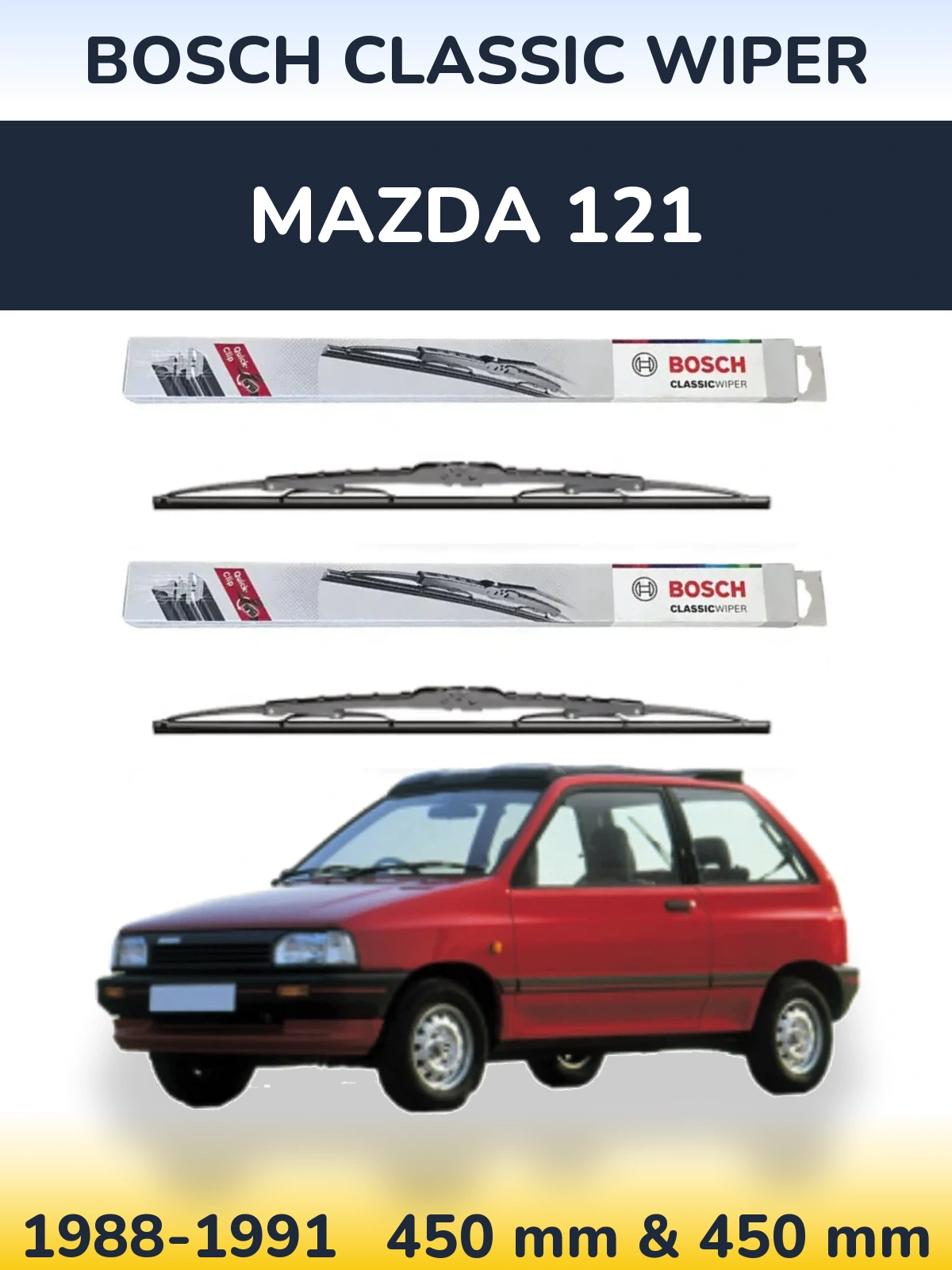 Komplet przednich wycieraczek BOSCH Classic Wiper 450 & 450 mm do Mazda 121 1988-1991