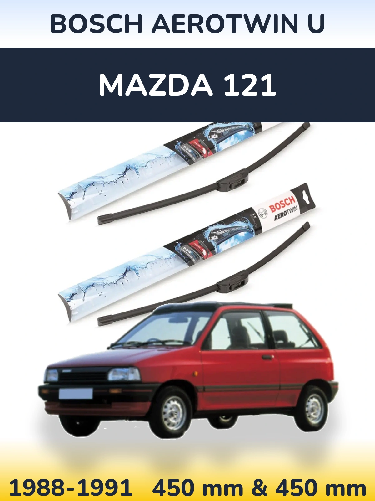 Komplet przednich wycieraczek BOSCH AeroTwin U 450 & 450 mm do Mazda 121 1988-1991