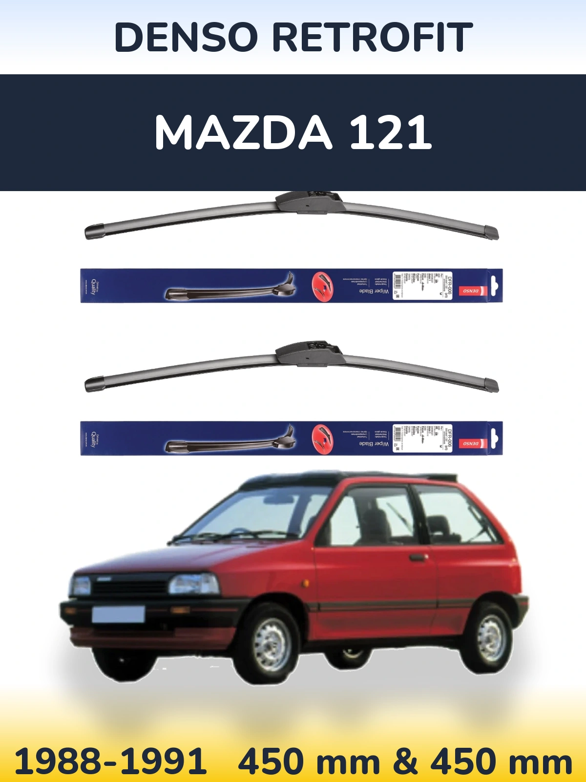 Front wiper blade set Denso Retrofit 450 & 450 mm for Mazda 121 1988-1991