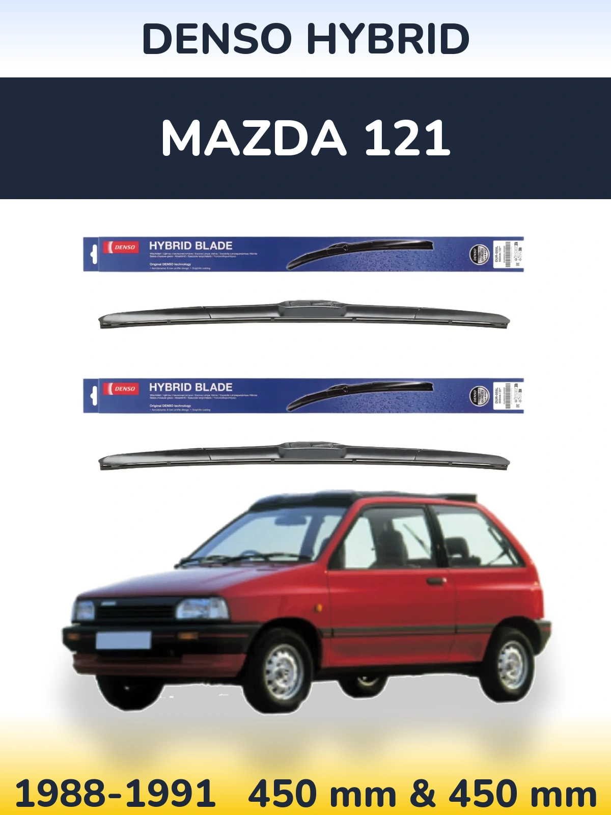 Комплект передніх щіток Denso Hybrid 450 & 450 мм для Mazda 121 1988-1991