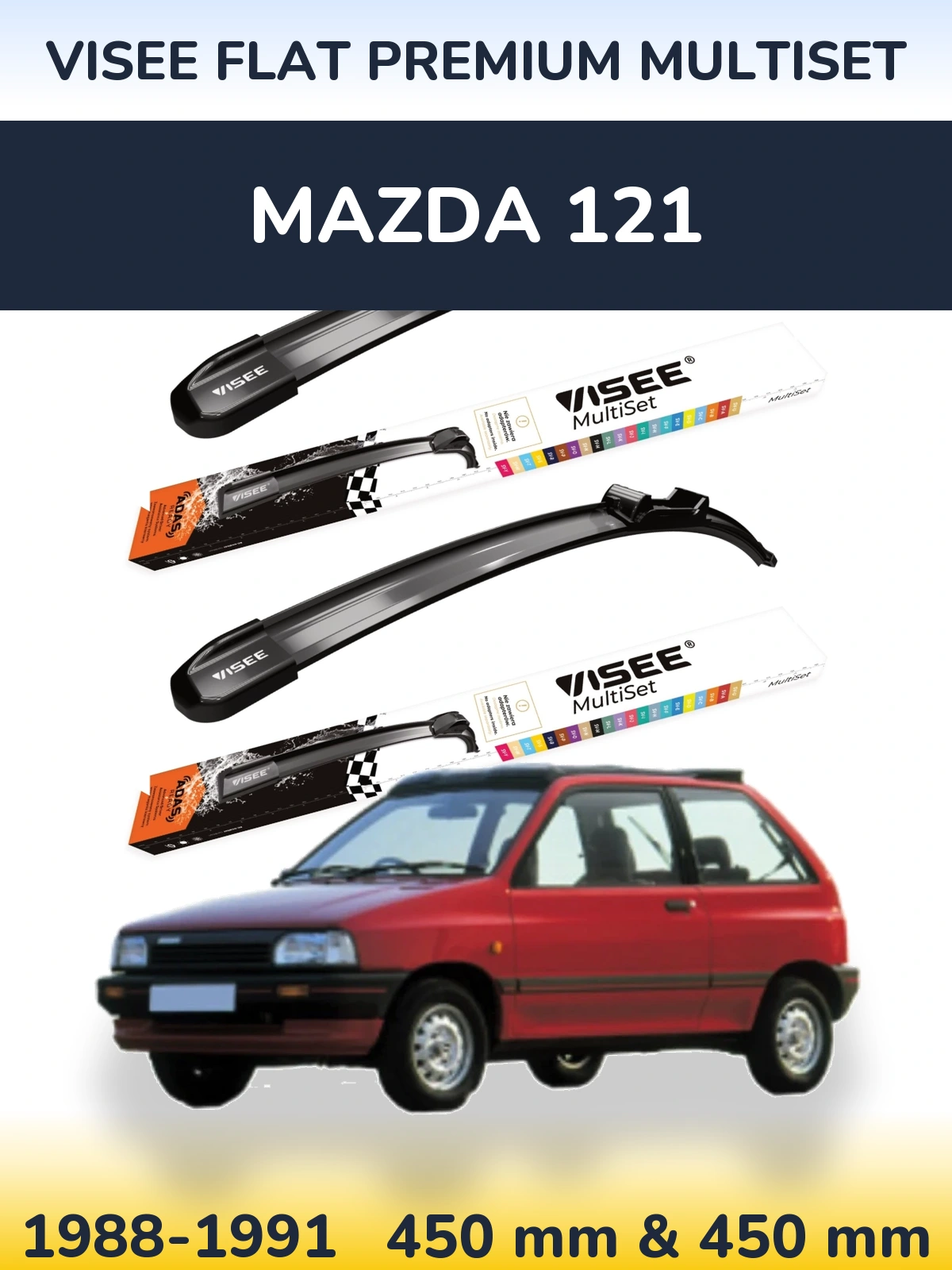 Komplet przednich wycieraczek VISEE FLAT PREMIUM MultiSet 450 & 450 mm do Mazda 121 1988-1991