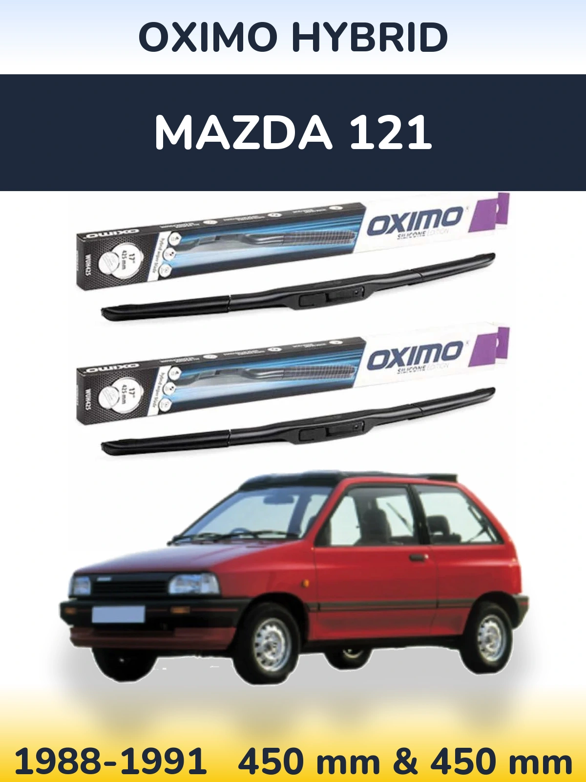 Front wiper blade set Oximo Hybrid 450 & 450 mm for Mazda 121 1988-1991
