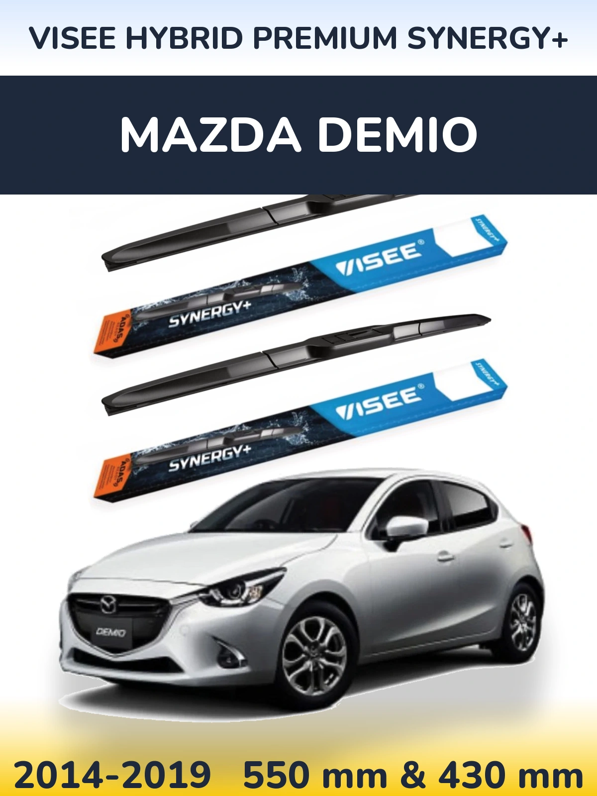 Front wiper blade set VISEE HYBRID PREMIUM SYNERGY+ 550 & 430 mm for Mazda Demio 2014-2019