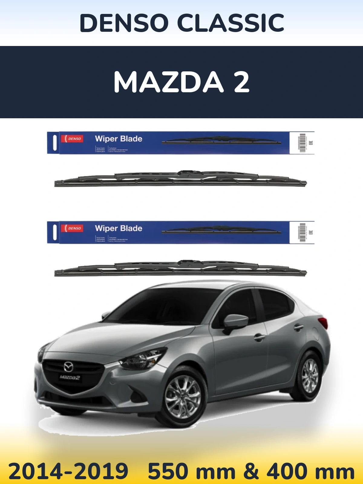 Front wiper blade set Denso Classic 550 & 400 mm for Mazda 2 2014-2019