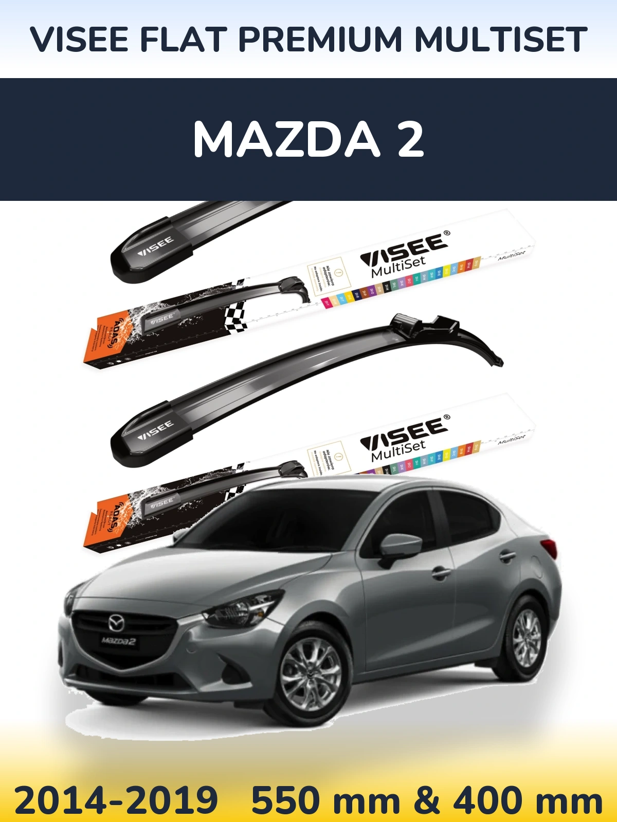 Front wiper blade set VISEE FLAT PREMIUM MultiSet 550 & 400 mm for Mazda 2 2014-2019