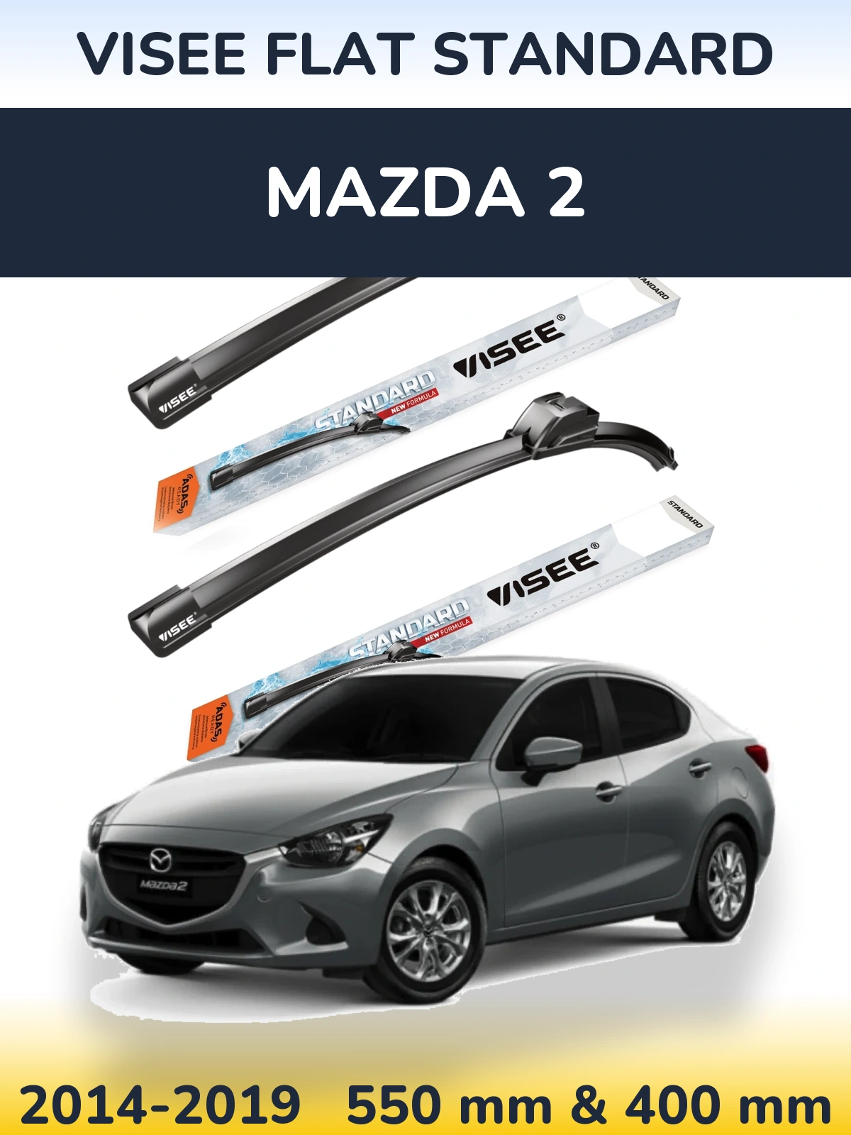 Komplet przednich wycieraczek VISEE FLAT STANDARD 550 & 400 mm do Mazda 2 2014-2019