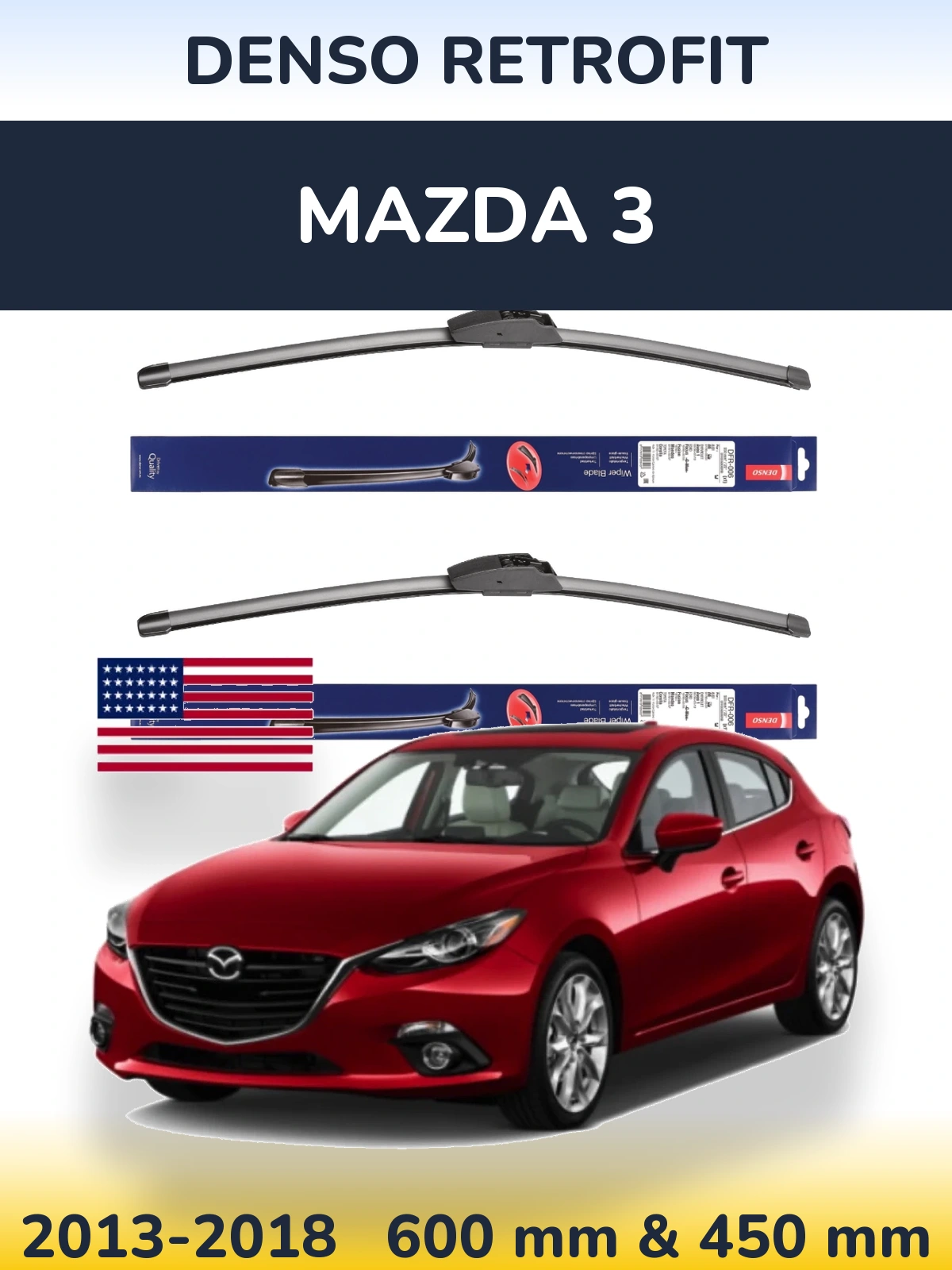 Комплект передних дворников Denso Retrofit 600 & 450 мм для Mazda 3 2013-2018