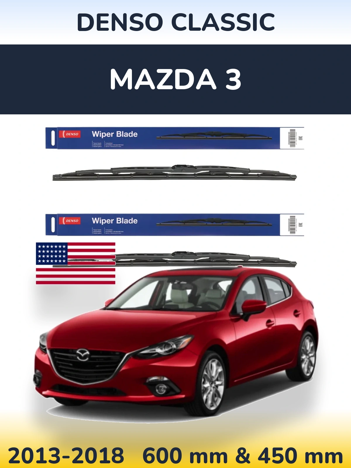 Комплект передних дворников Denso Classic 600 & 450 мм для Mazda 3 2013-2018