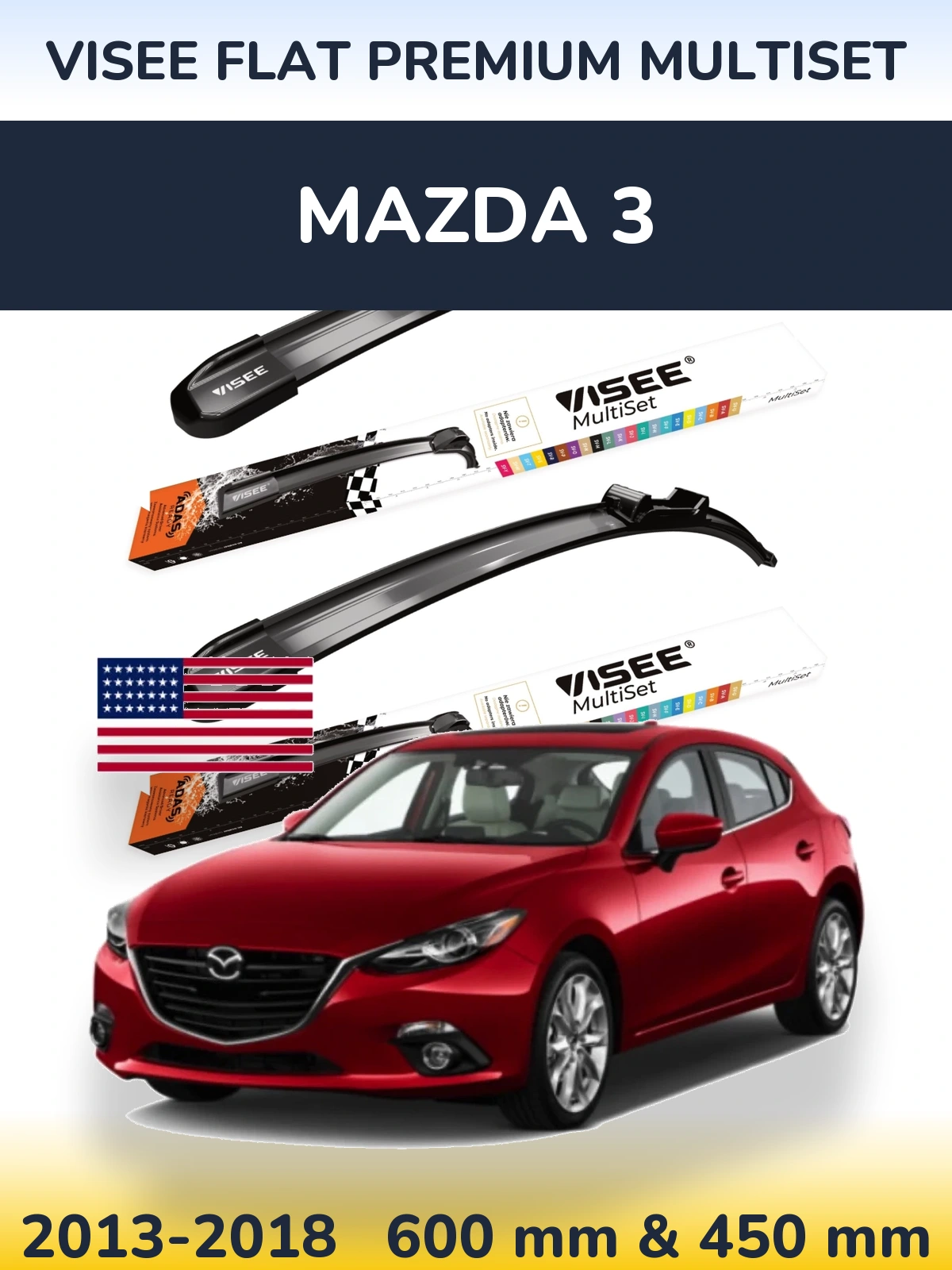 Komplet przednich wycieraczek VISEE FLAT PREMIUM MultiSet 600 & 450 mm do Mazda 3 2013-2018