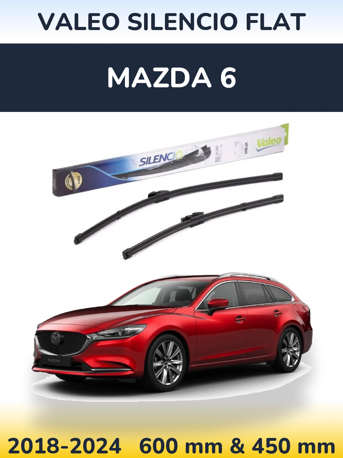 Комплект передних дворников Valeo Silencio Flat 600 & 450 мм для Mazda 6 2018-2024
