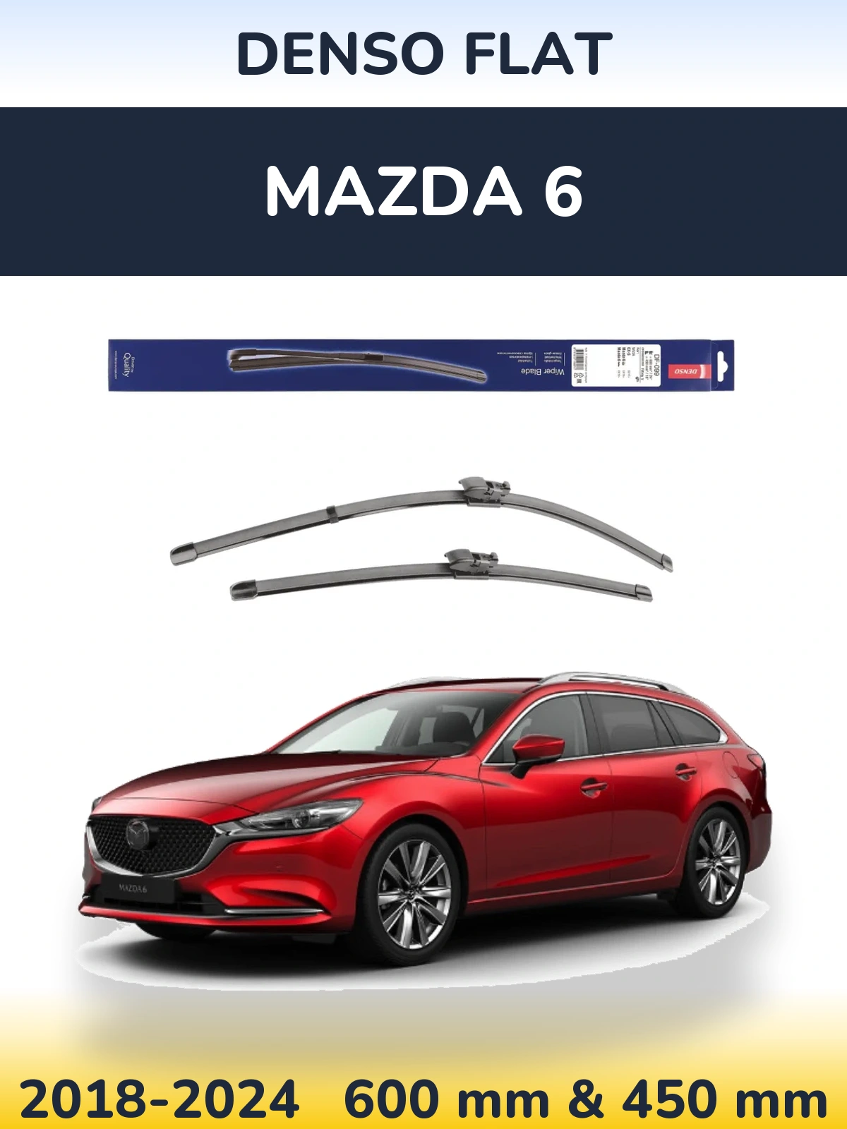 Front wiper blade set Denso Flat 600 & 450 mm for Mazda 6 2018-2024