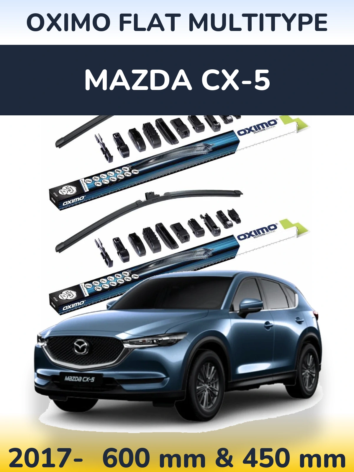Комплект передних дворников Oximo Flat MultiТипe 600 & 450 мм для Mazda CX-5 2017-2026