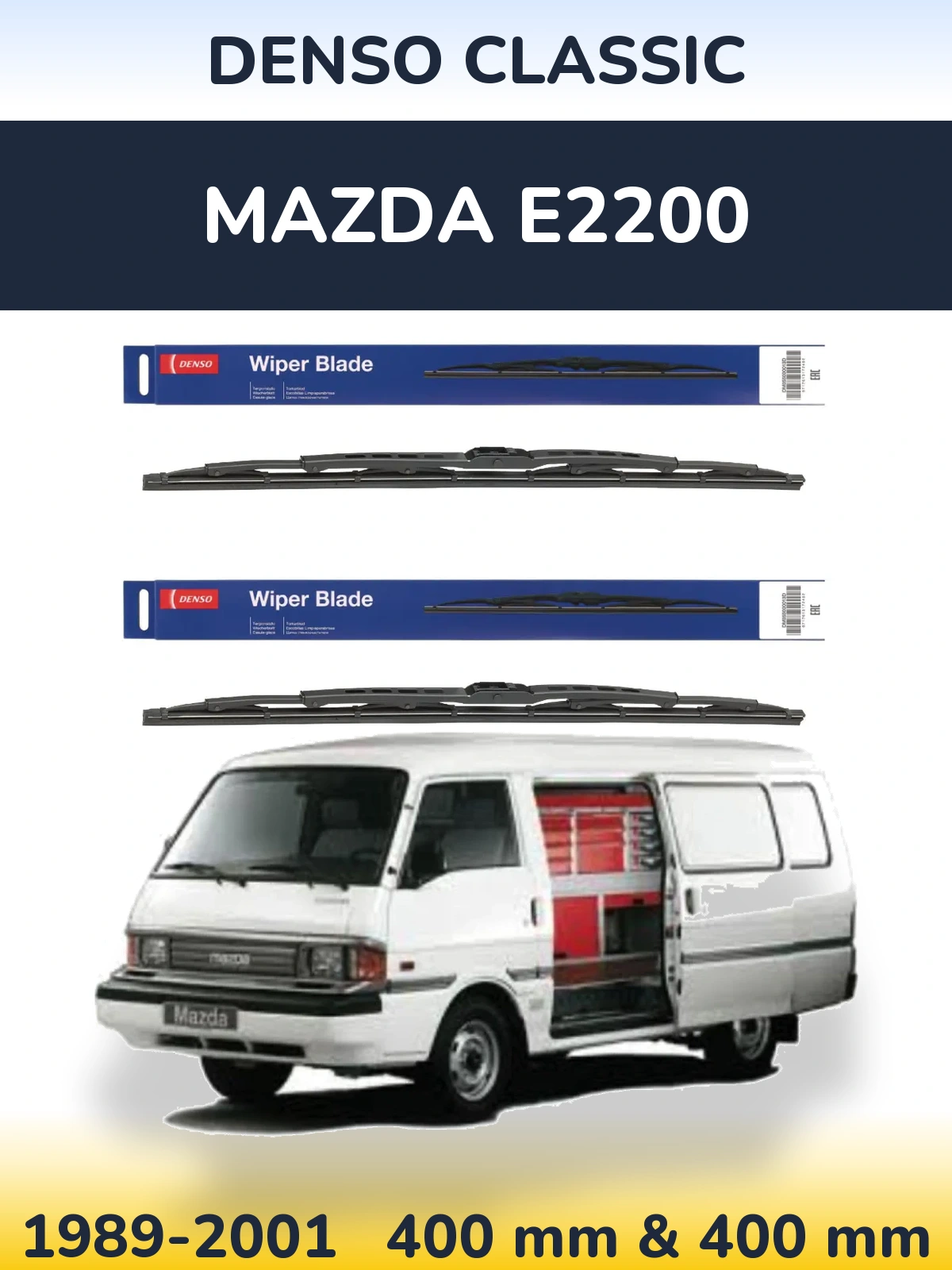 Front wiper blade set Denso Classic 400 & 400 mm for Mazda E2200 1989-2001