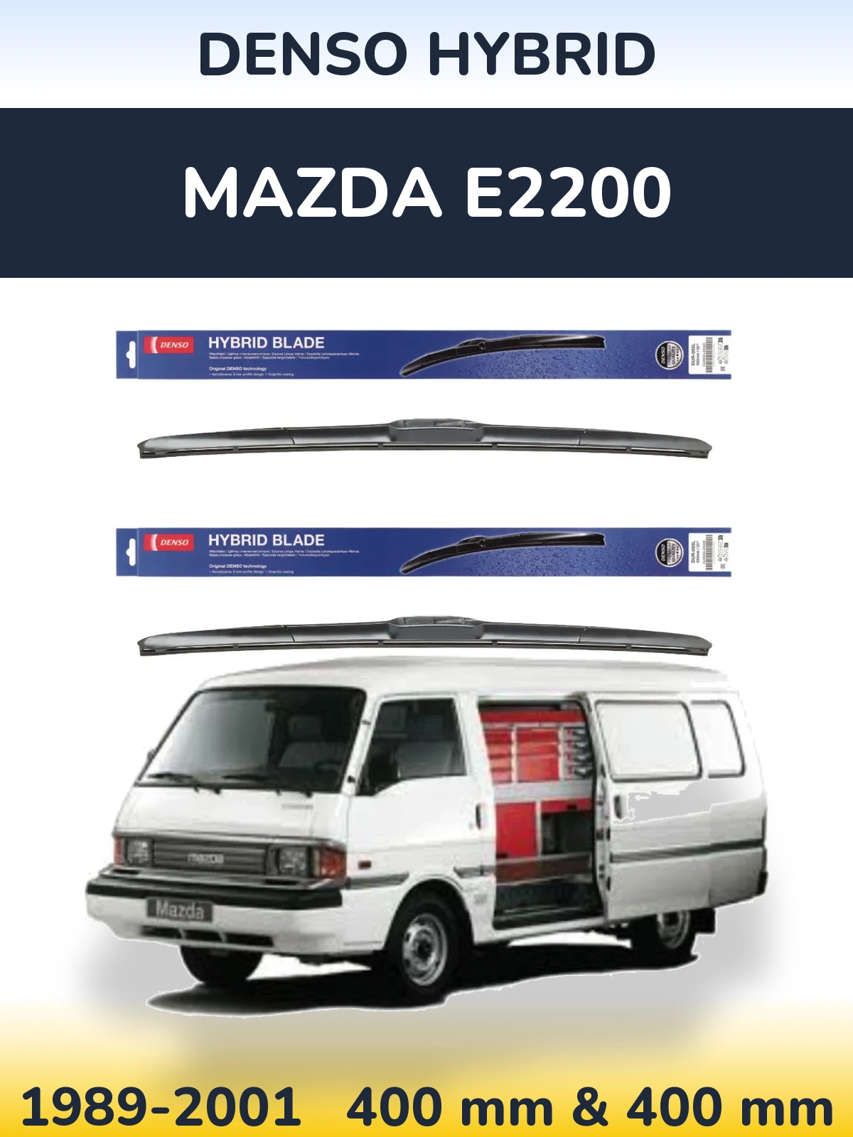 Front wiper blade set Denso Hybrid 400 & 400 mm for Mazda E2200 1989-2001