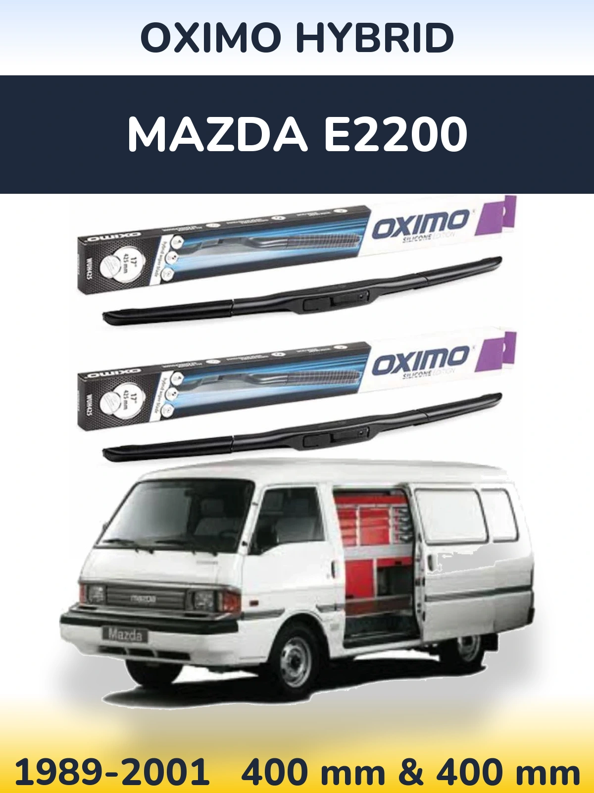 Front wiper blade set Oximo Hybrid 400 & 400 mm for Mazda E2200 1989-2001