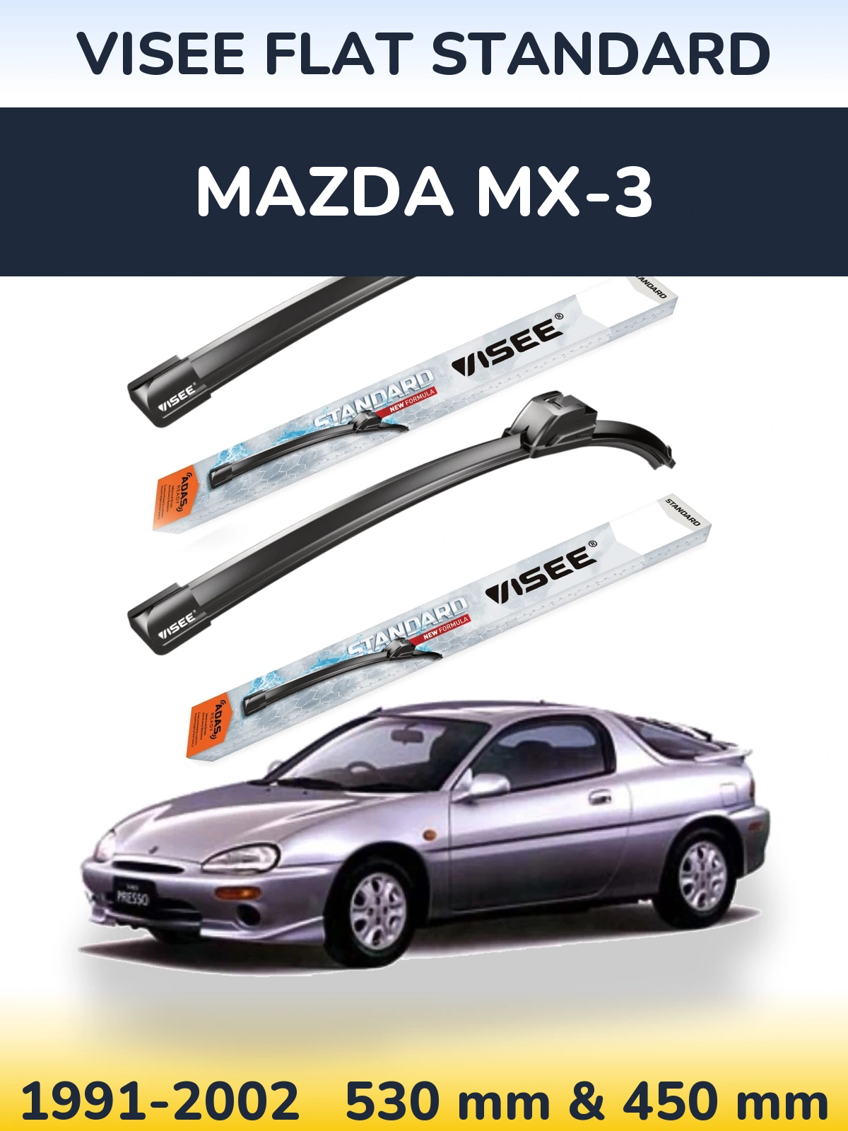 Комплект передних дворников VISEE FLAT STANDARD 530 & 450 мм для Mazda MX-3 1991-2002