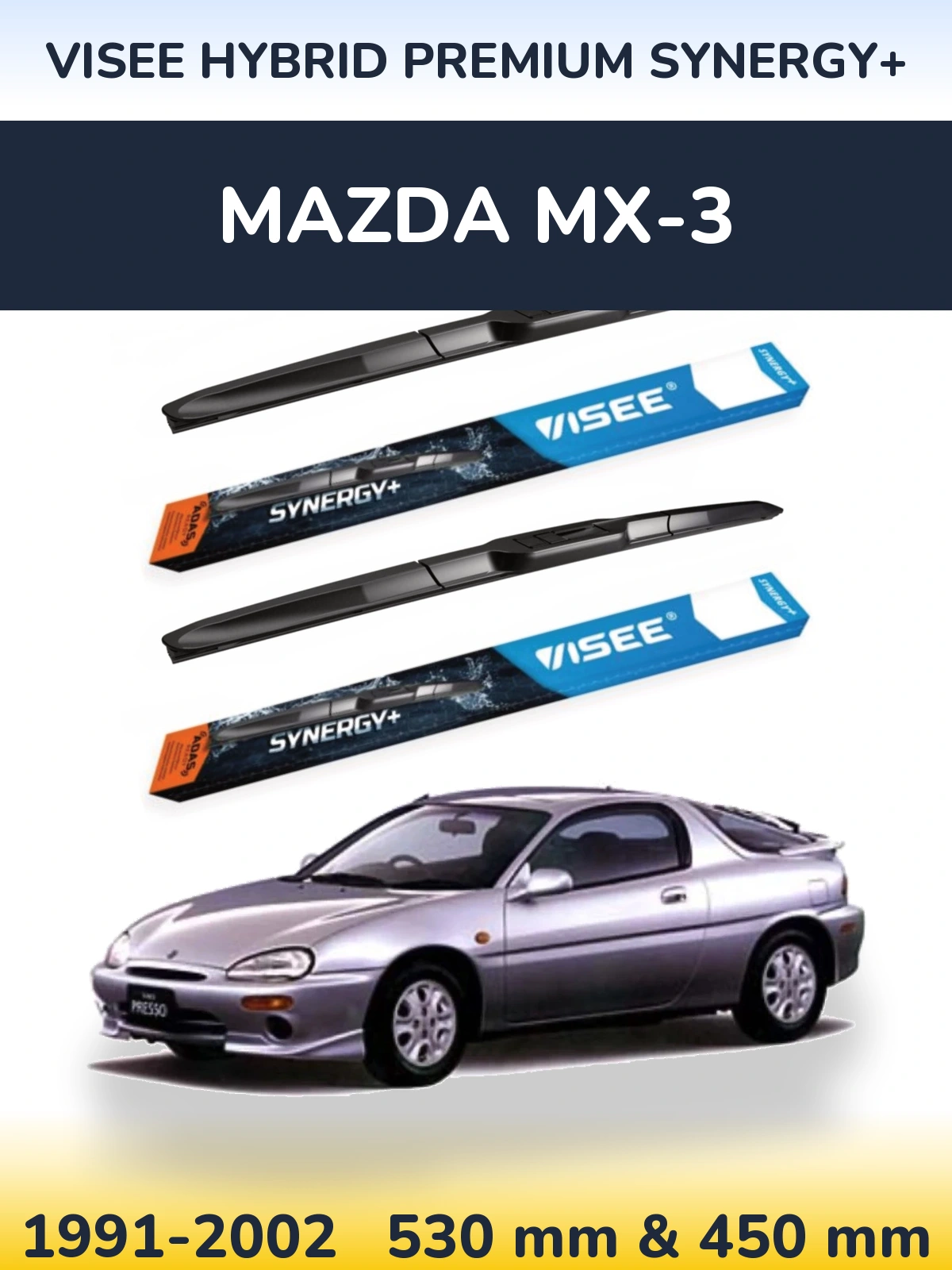 Komplet przednich wycieraczek VISEE HYBRID PREMIUM SYNERGY+ 530 & 450 mm do Mazda MX-3 1991-2002