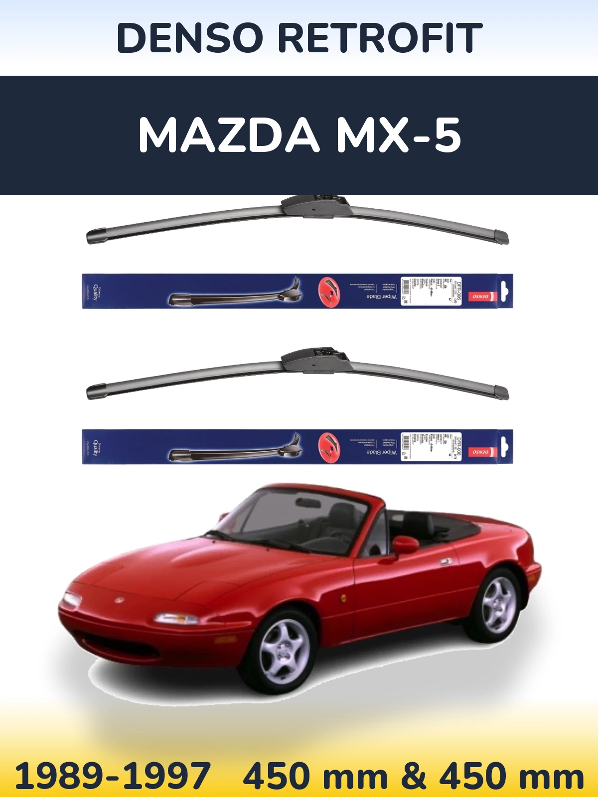 Komplet przednich wycieraczek Denso Retrofit 450 & 450 mm do Mazda MX-5 1989-1997