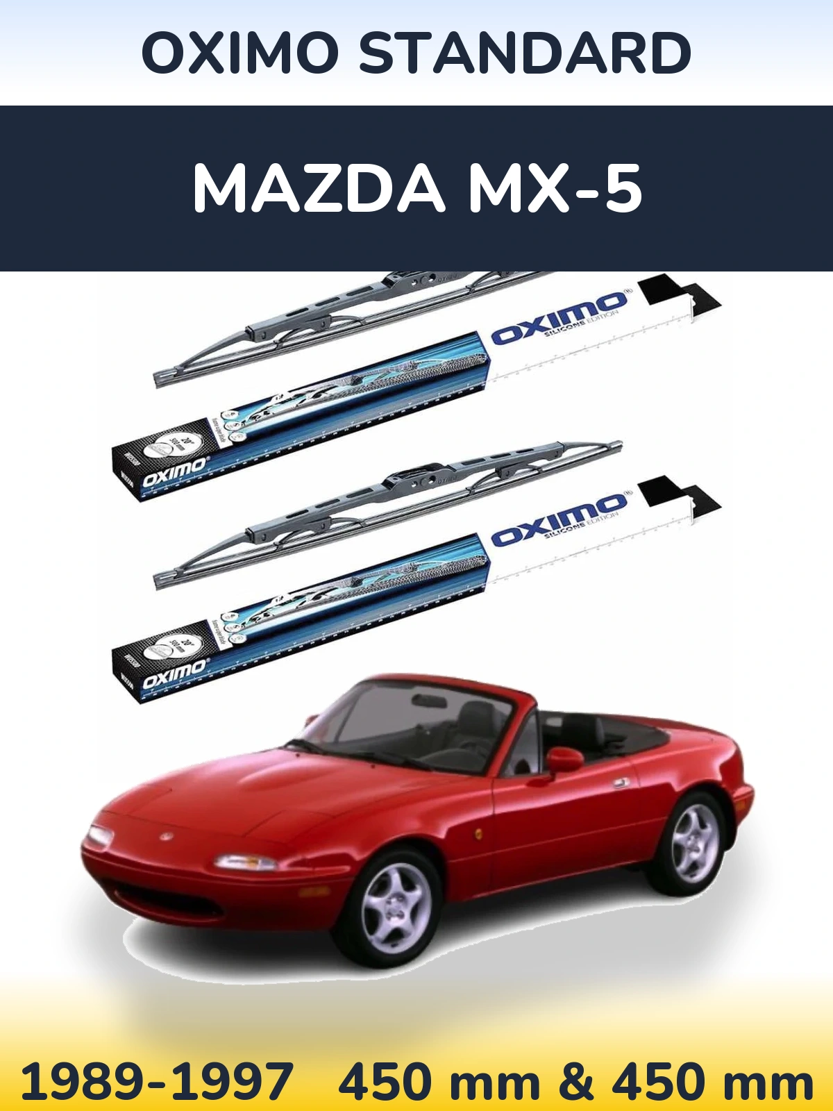Front wiper blade set Oximo Standard 450 & 450 mm for Mazda MX-5 1989-1997