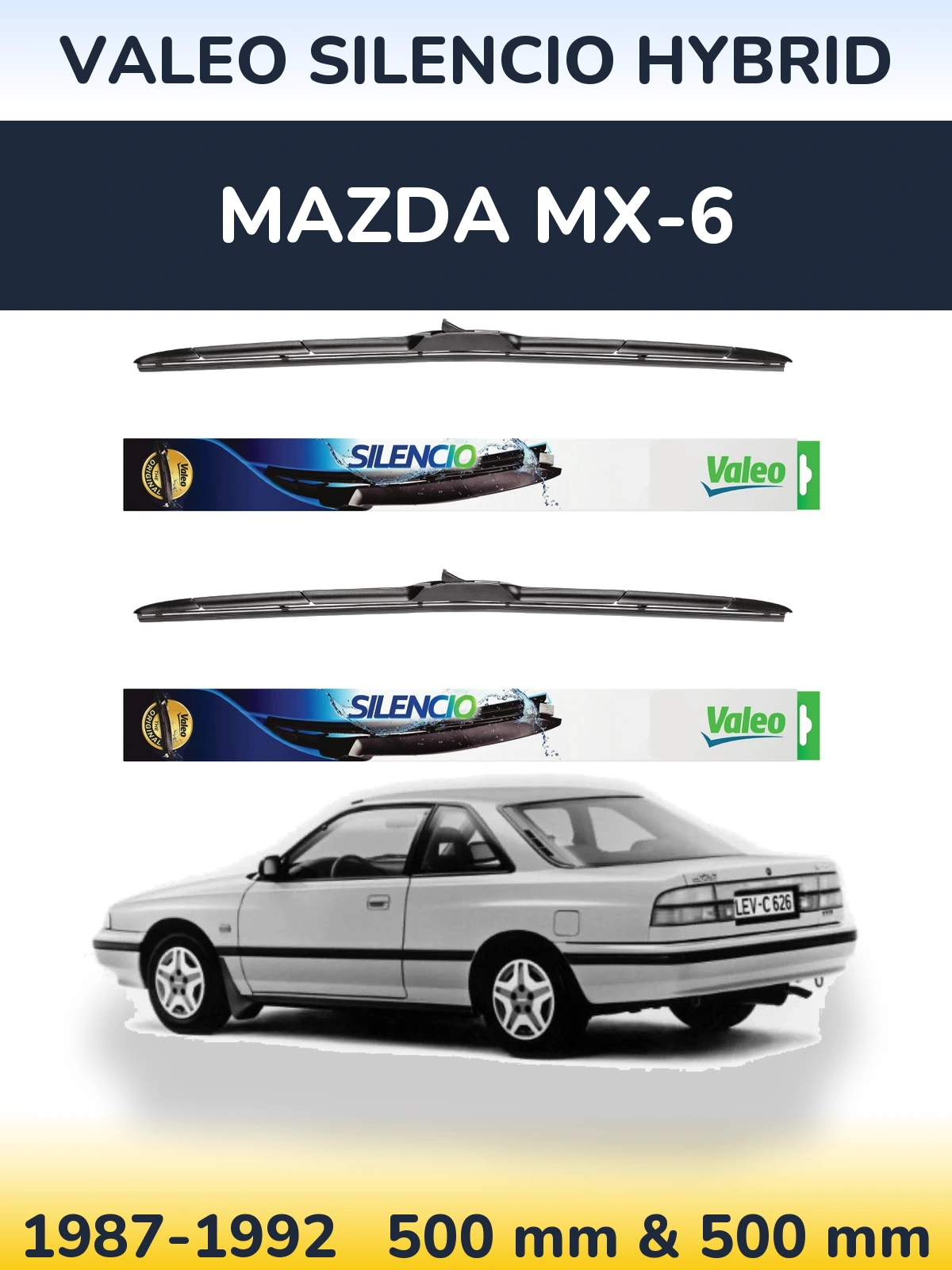 Komplet przednich wycieraczek Valeo Silencio Hybrid 500 & 500 mm do Mazda MX-6 1987-1992