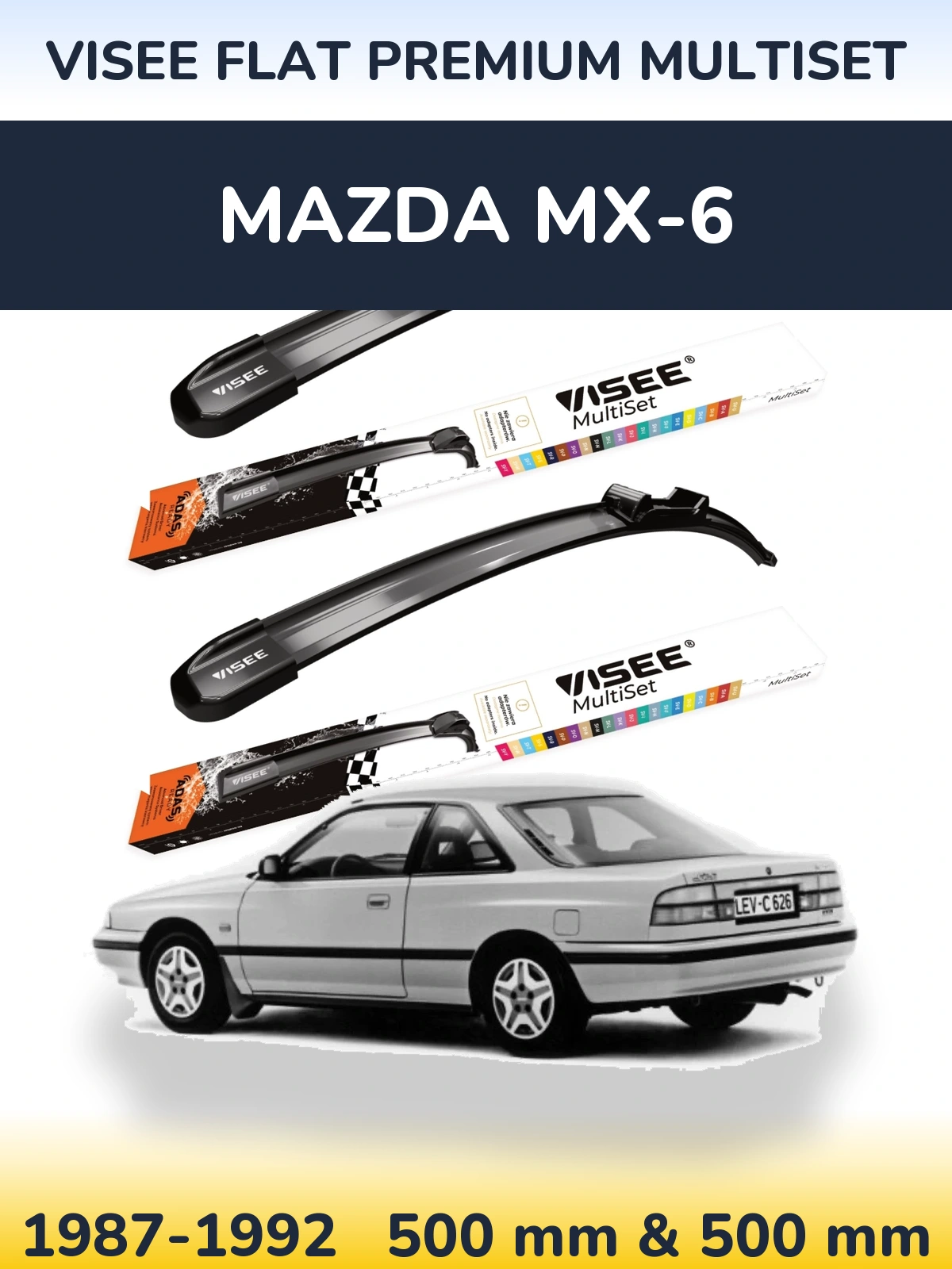 Komplet przednich wycieraczek VISEE FLAT PREMIUM MultiSet 500 & 500 mm do Mazda MX-6 1987-1992