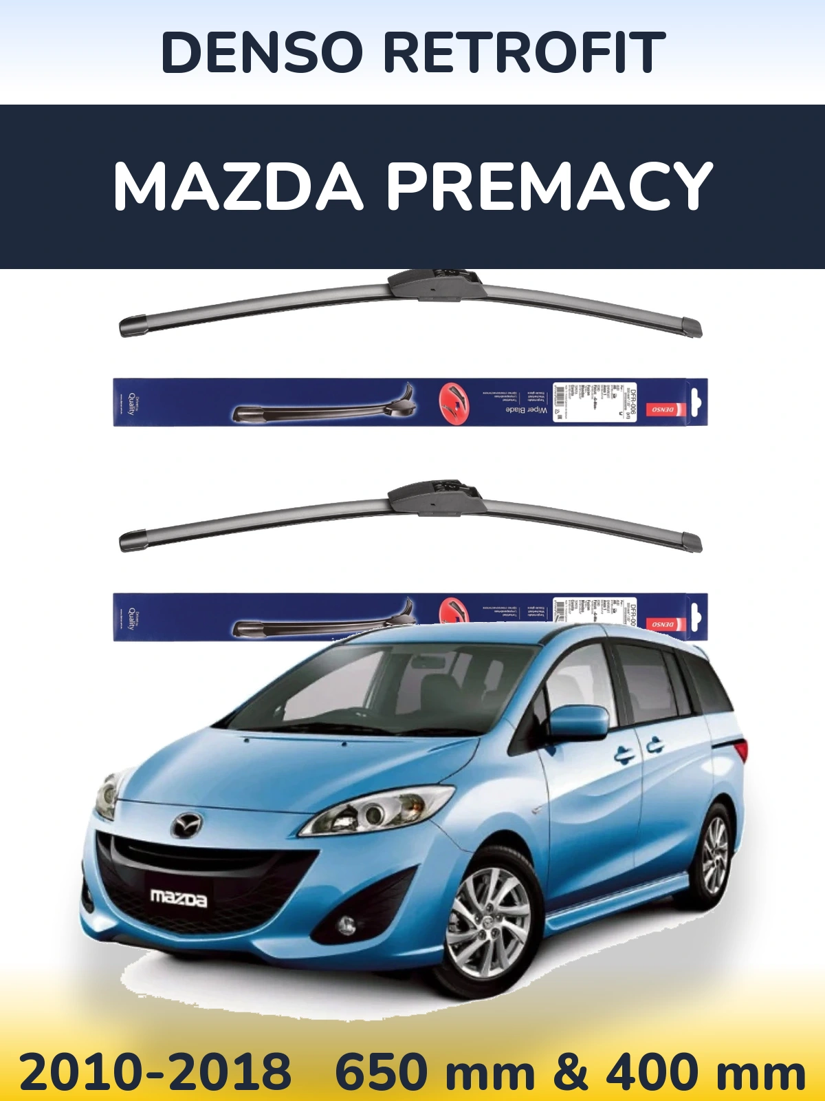 Komplet przednich wycieraczek Denso Retrofit 650 & 400 mm do Mazda Premacy 2010-2018