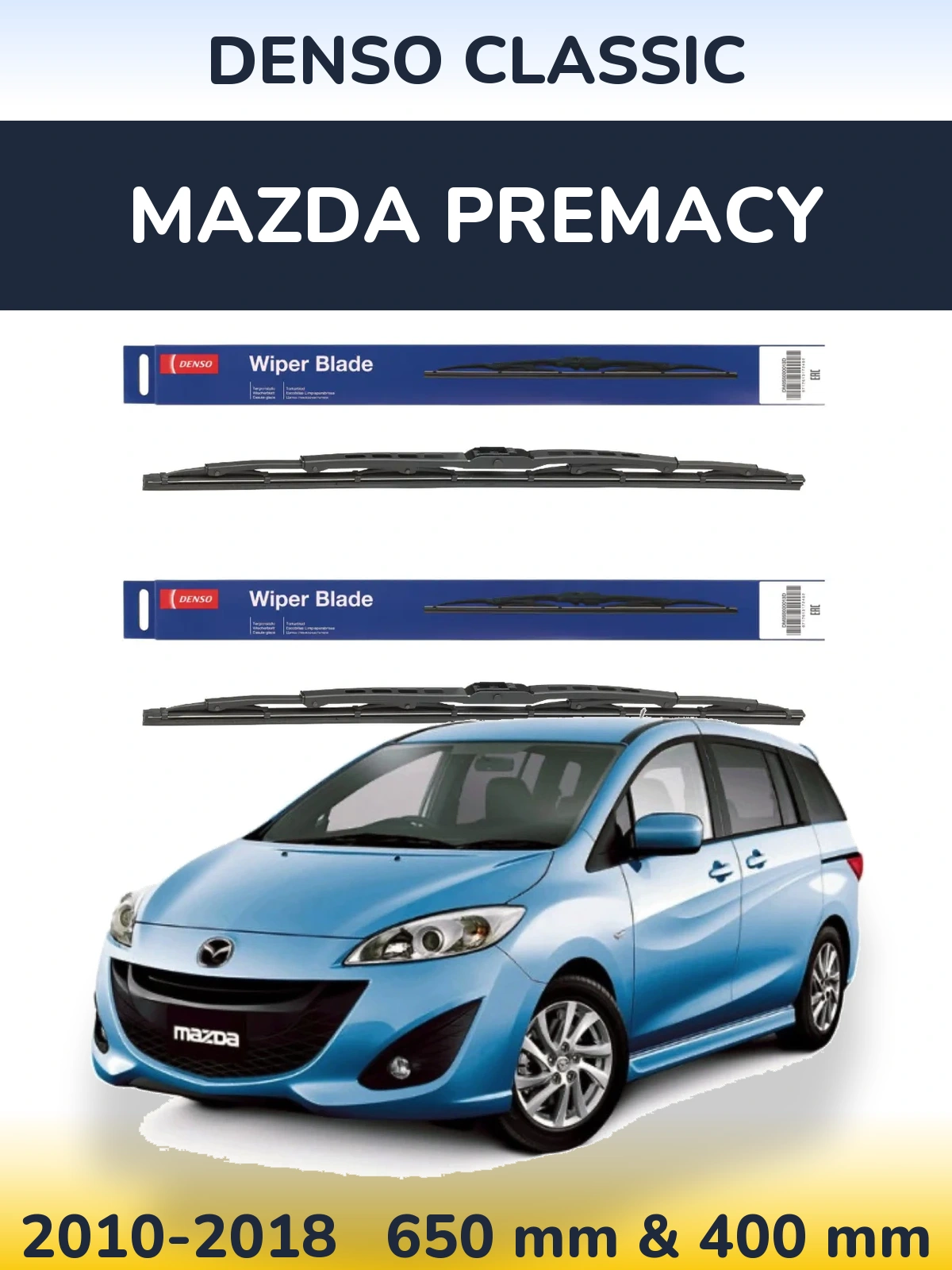 Front wiper blade set Denso Classic 650 & 400 mm for Mazda Premacy 2010-2018