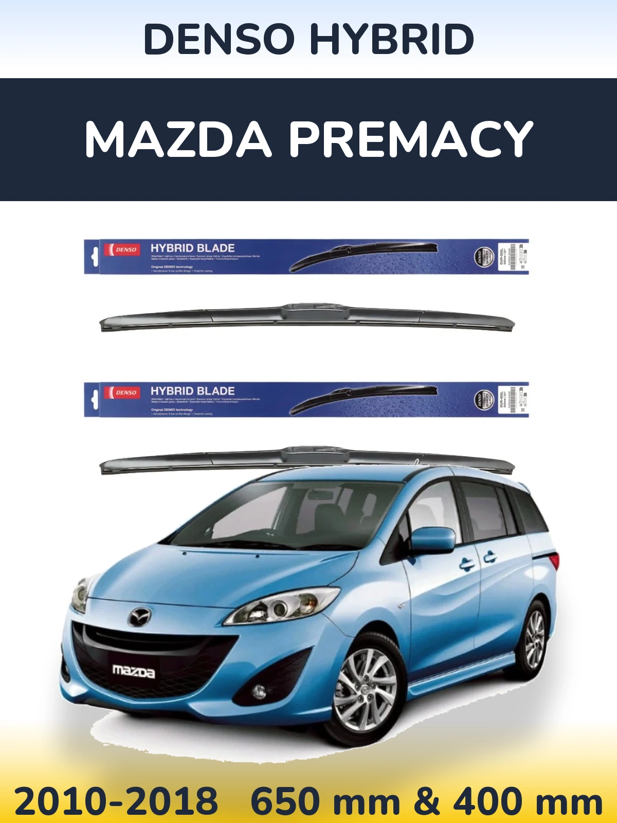 Komplet przednich wycieraczek Denso Hybrid 650 & 400 mm do Mazda Premacy 2010-2018