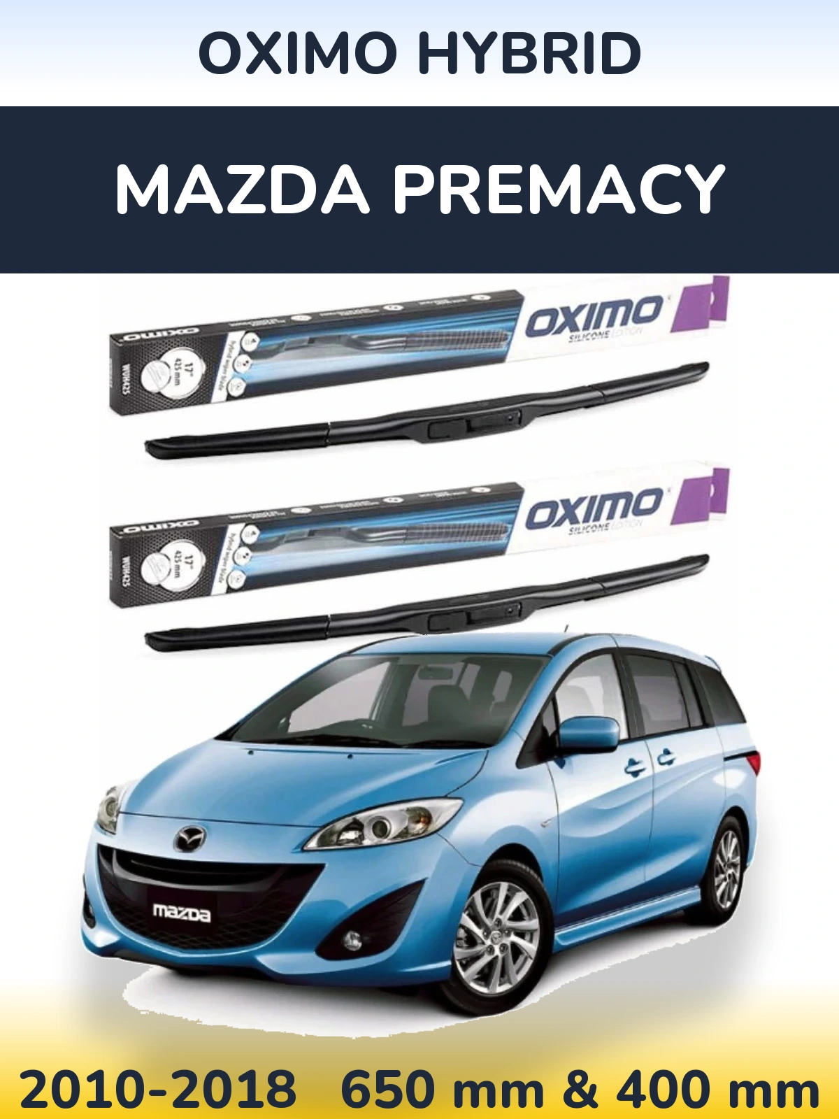 Front wiper blade set Oximo Hybrid 650 & 400 mm for Mazda Premacy 2010-2018