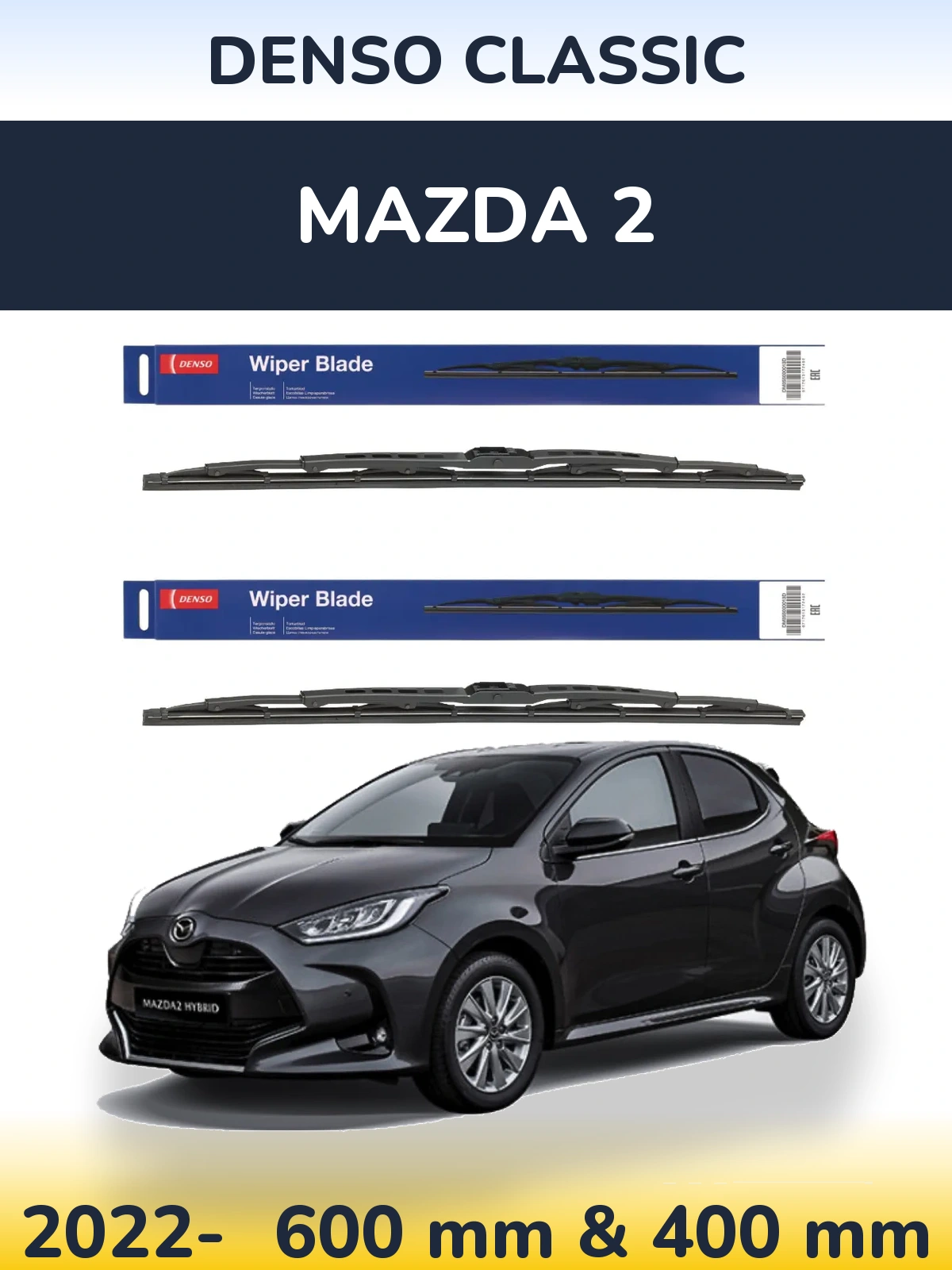 Komplet przednich wycieraczek Denso Classic 600 & 400 mm do Mazda 2 2022-2026