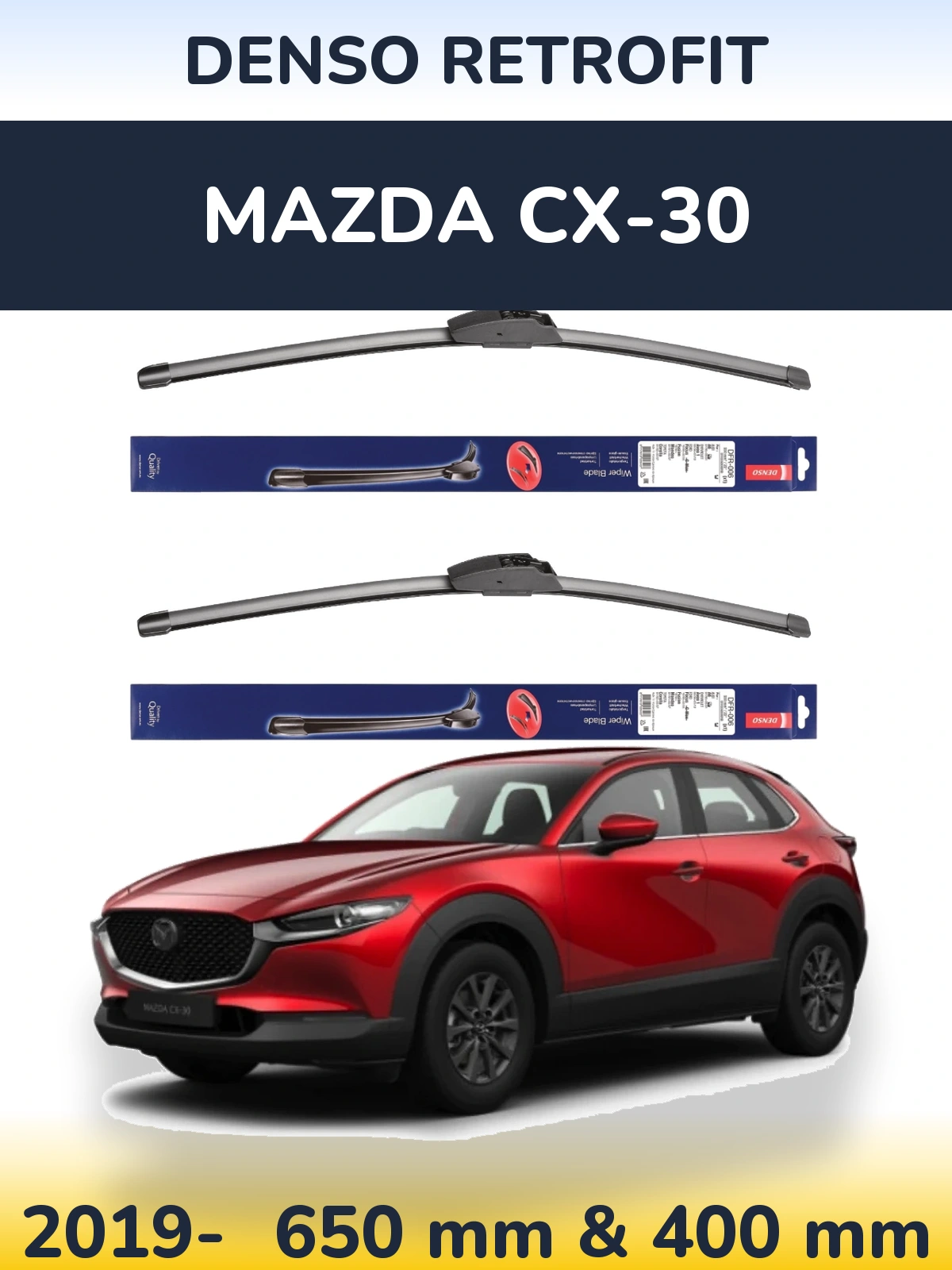 Комплект передніх щіток Denso Retrofit 650 & 400 мм для Mazda CX-30 2019-2026