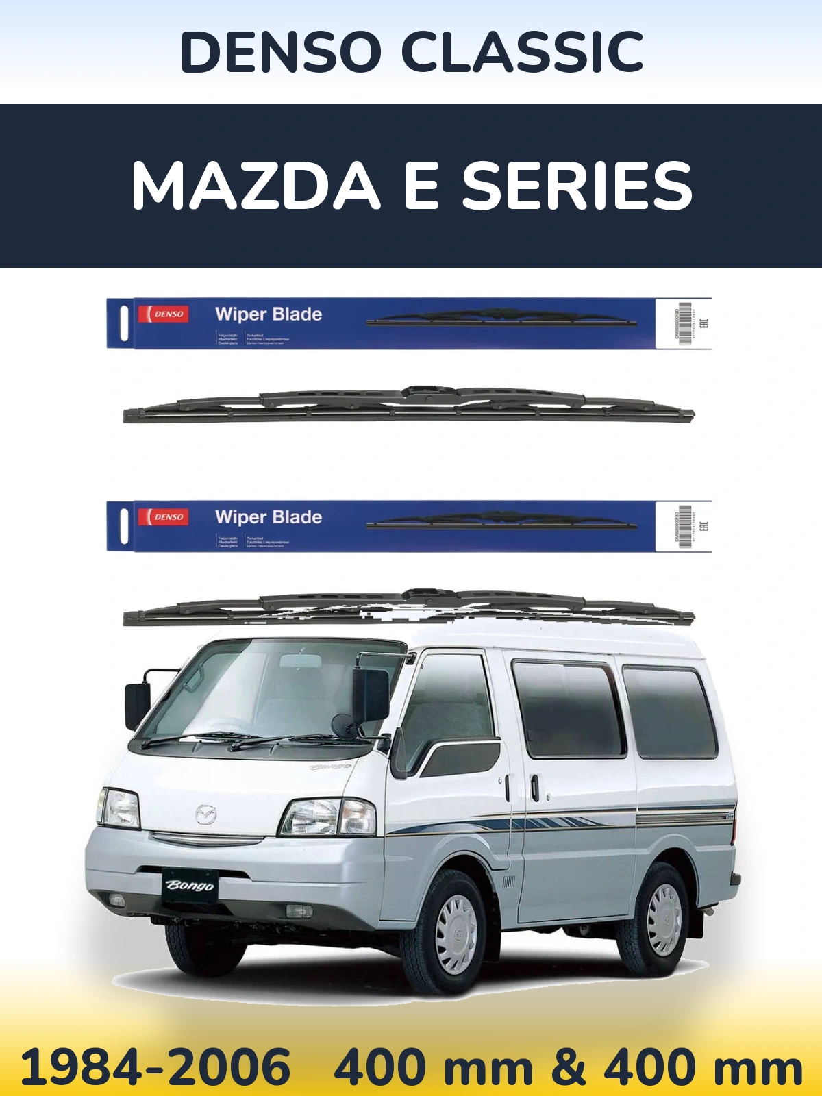 Front wiper blade set Denso Classic 400 & 400 mm for Mazda E Series 1984-2006