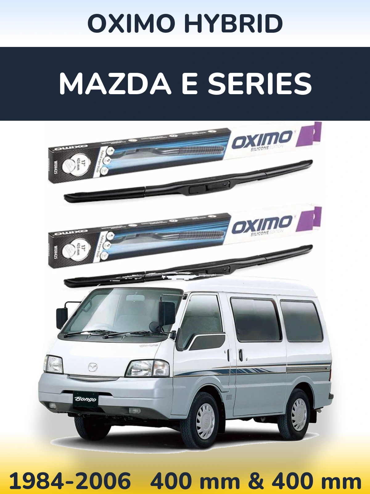 Front wiper blade set Oximo Hybrid 400 & 400 mm for Mazda E Series 1984-2006