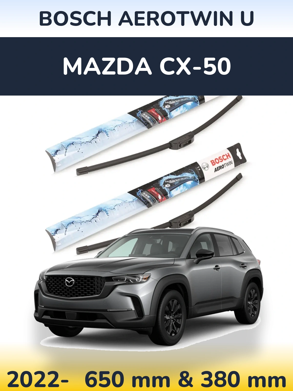 Front wiper blade set BOSCH AeroTwin U 650 & 380 mm for Mazda CX-50 2022-2026