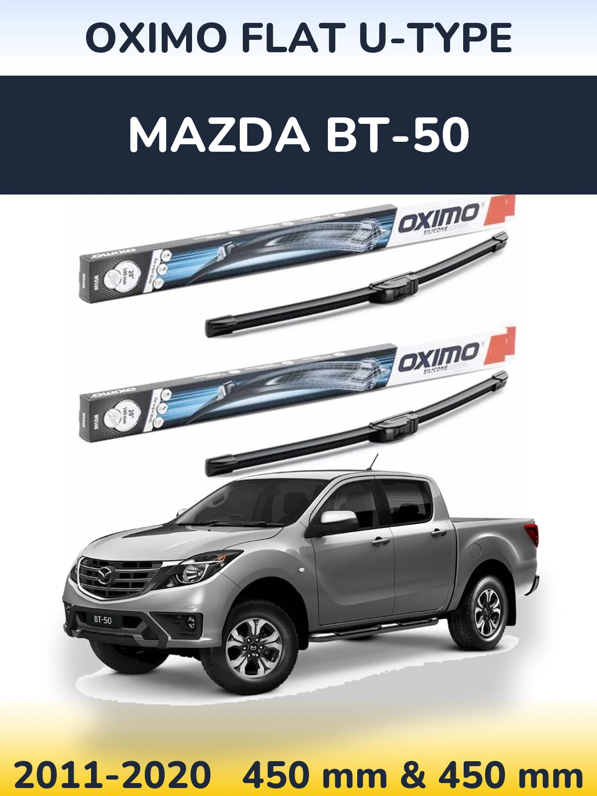 Komplet przednich wycieraczek Oximo Flat U-type 450 & 450 mm do Mazda BT-50 2011-2020