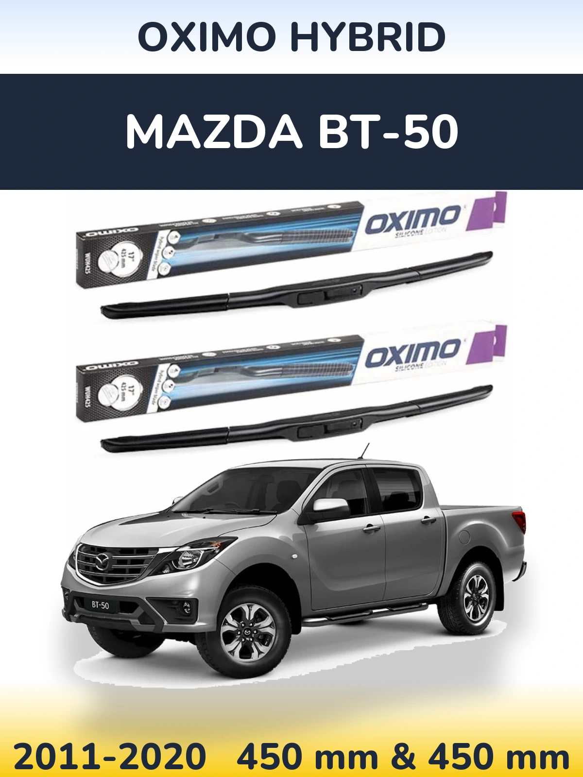 Front wiper blade set Oximo Hybrid 450 & 450 mm for Mazda BT-50 2011-2020