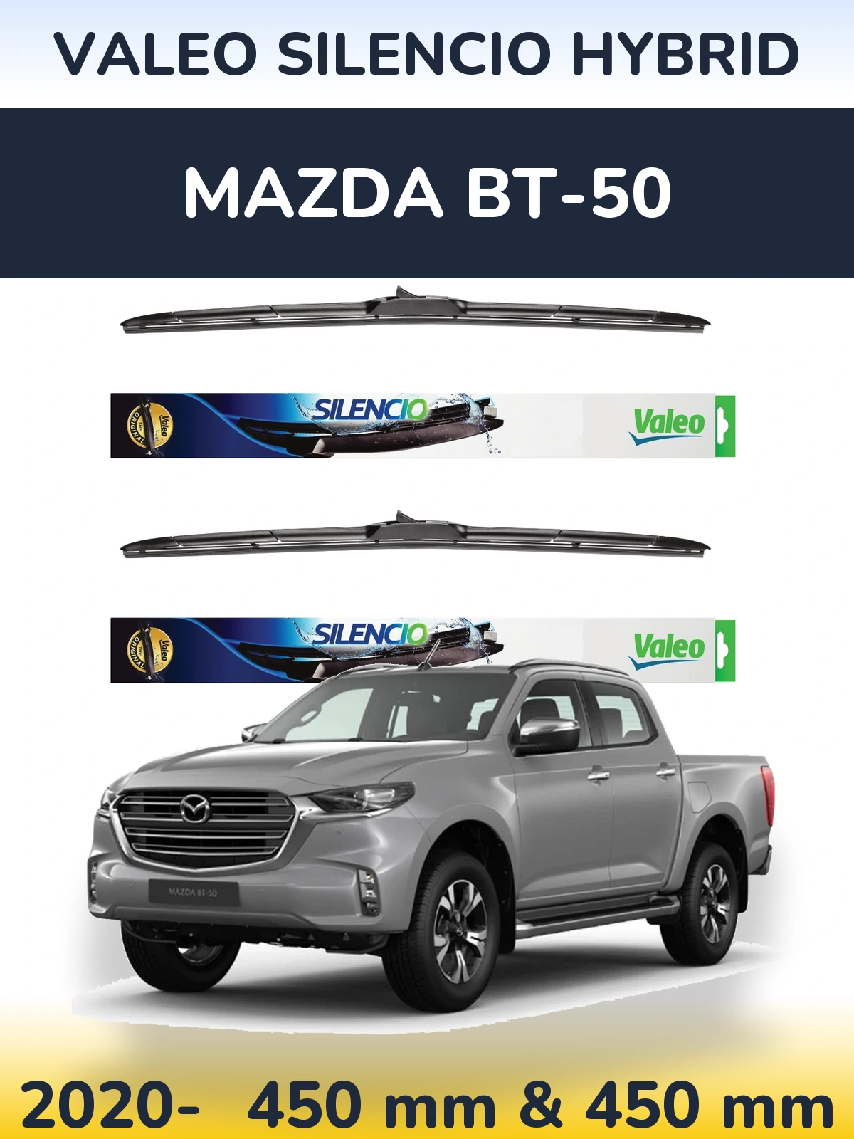 Комплект передних дворников Valeo Silencio Hybrid 450 & 450 мм для Mazda BT-50 2020-2026