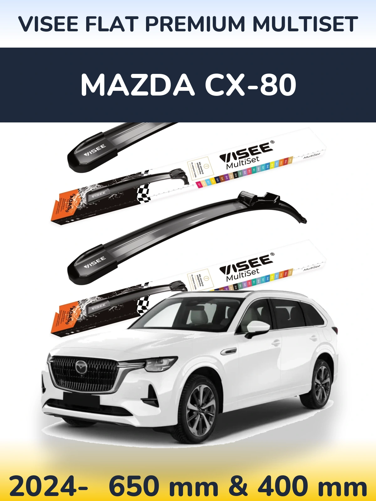 Komplet przednich wycieraczek VISEE FLAT PREMIUM MultiSet 650 & 400 mm do Mazda CX-80 2024-2026
