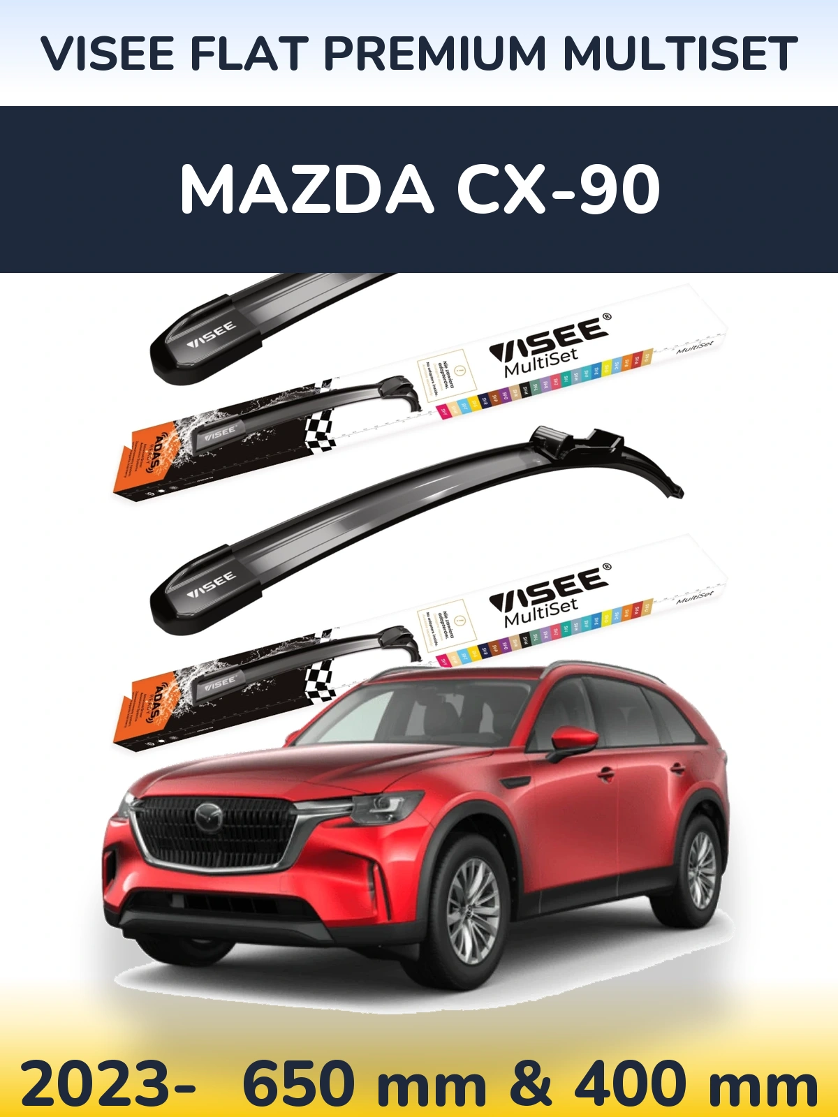 Komplet przednich wycieraczek VISEE FLAT PREMIUM MultiSet 650 & 400 mm do Mazda CX-90 2023-2026