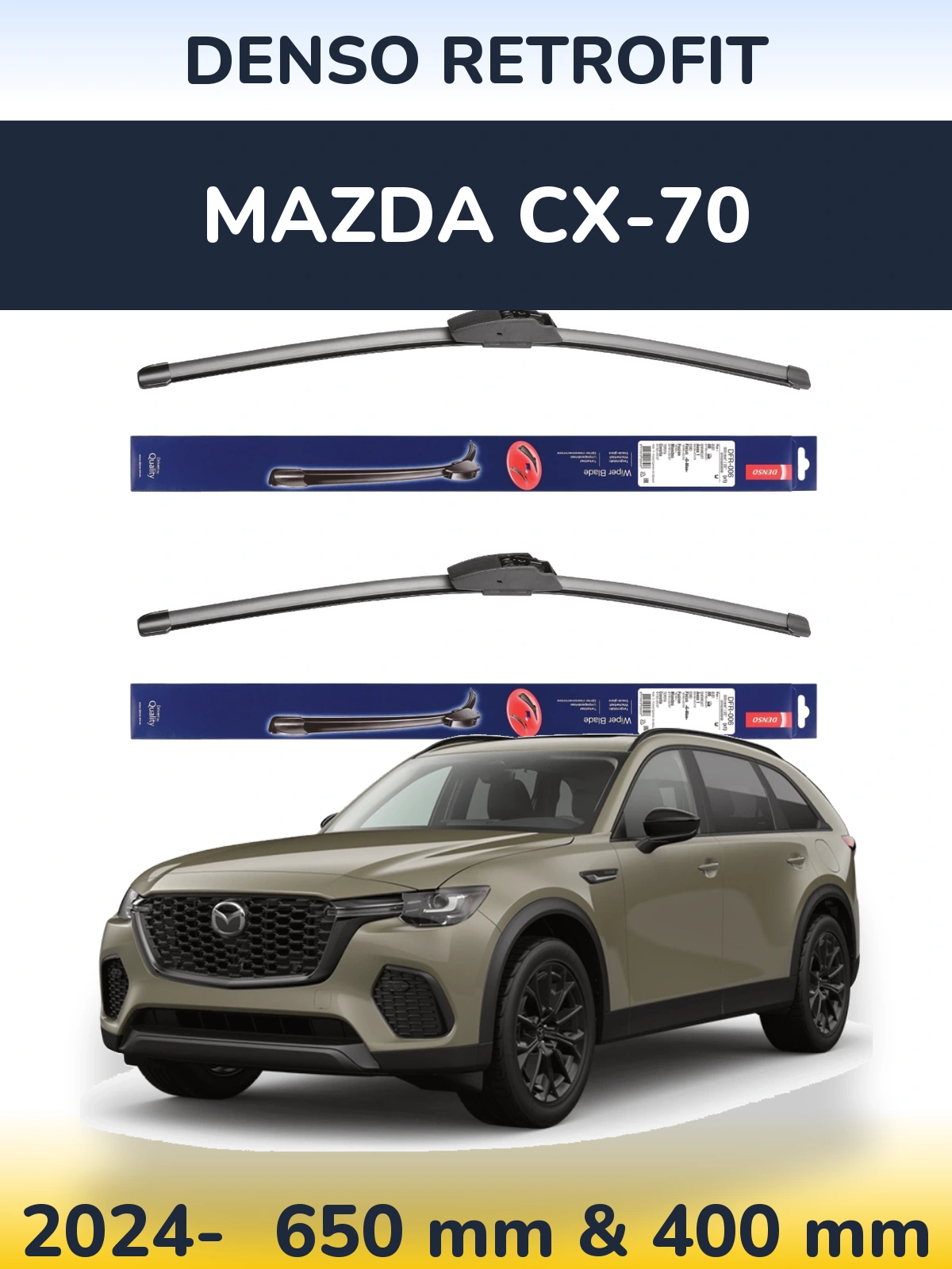 Front wiper blade set Denso Retrofit 650 & 400 mm for Mazda CX-70 2024-2026