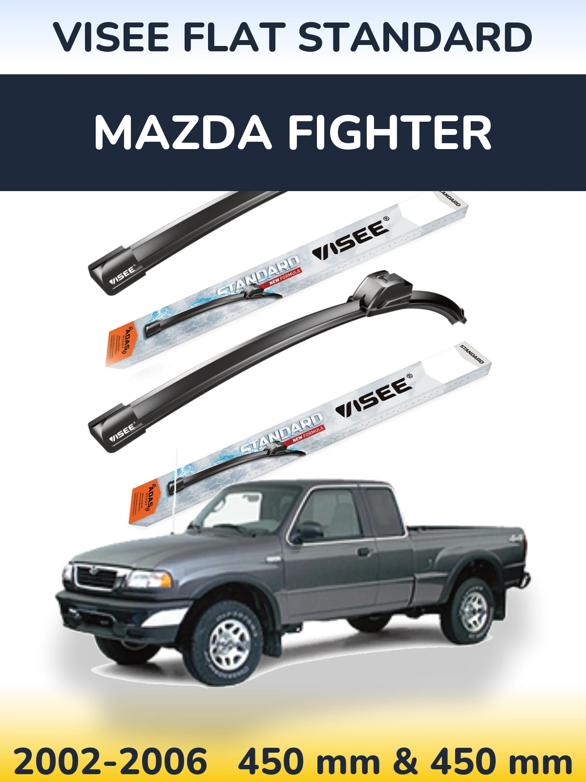 Front wiper blade set VISEE FLAT STANDARD 450 & 450 mm for Mazda Fighter 2002-2006