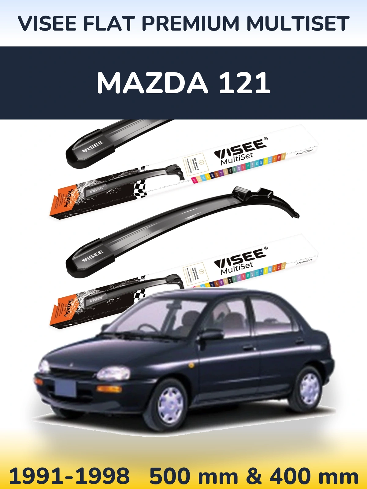 Комплект передніх щіток VISEE FLAT PREMIUM MultiSet 500 & 400 мм для Mazda 121 1991-1998