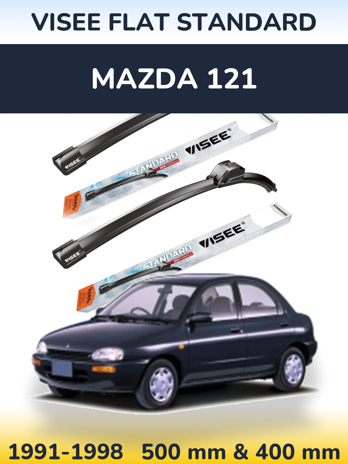 Komplet przednich wycieraczek VISEE FLAT STANDARD 500 & 400 mm do Mazda 121 1991-1998