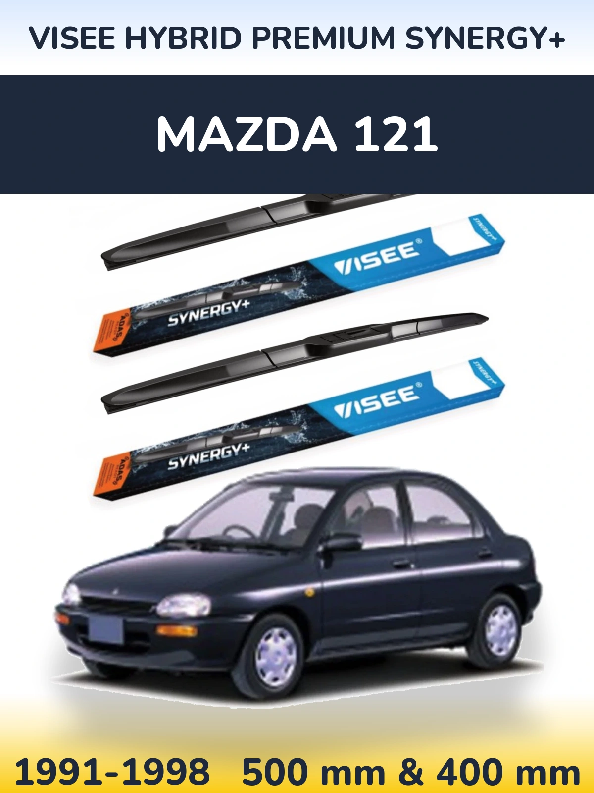 Front wiper blade set VISEE HYBRID PREMIUM SYNERGY+ 500 & 400 mm for Mazda 121 1991-1998