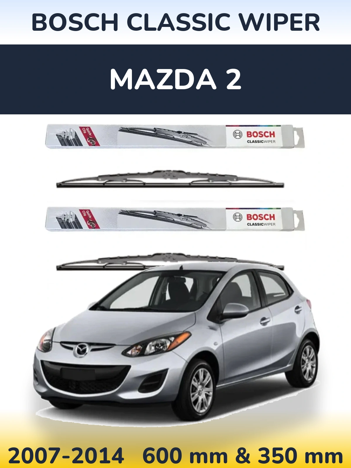 Komplet przednich wycieraczek BOSCH Classic Wiper 600 & 340 mm do Mazda 2 2007-2014