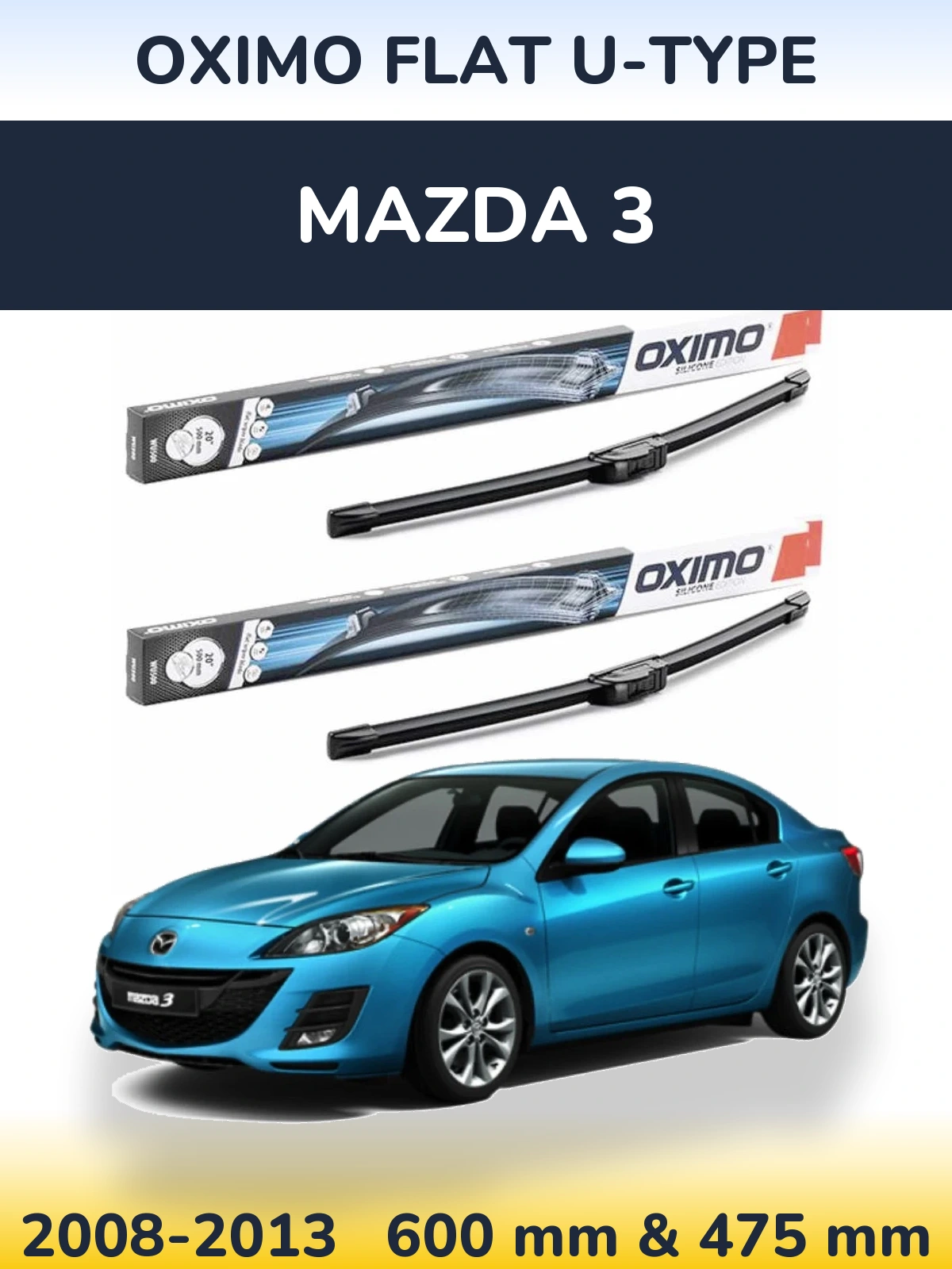 Комплект передних дворников Oximo Flat U-type 600 & 475 мм для Mazda 3 2008-2013