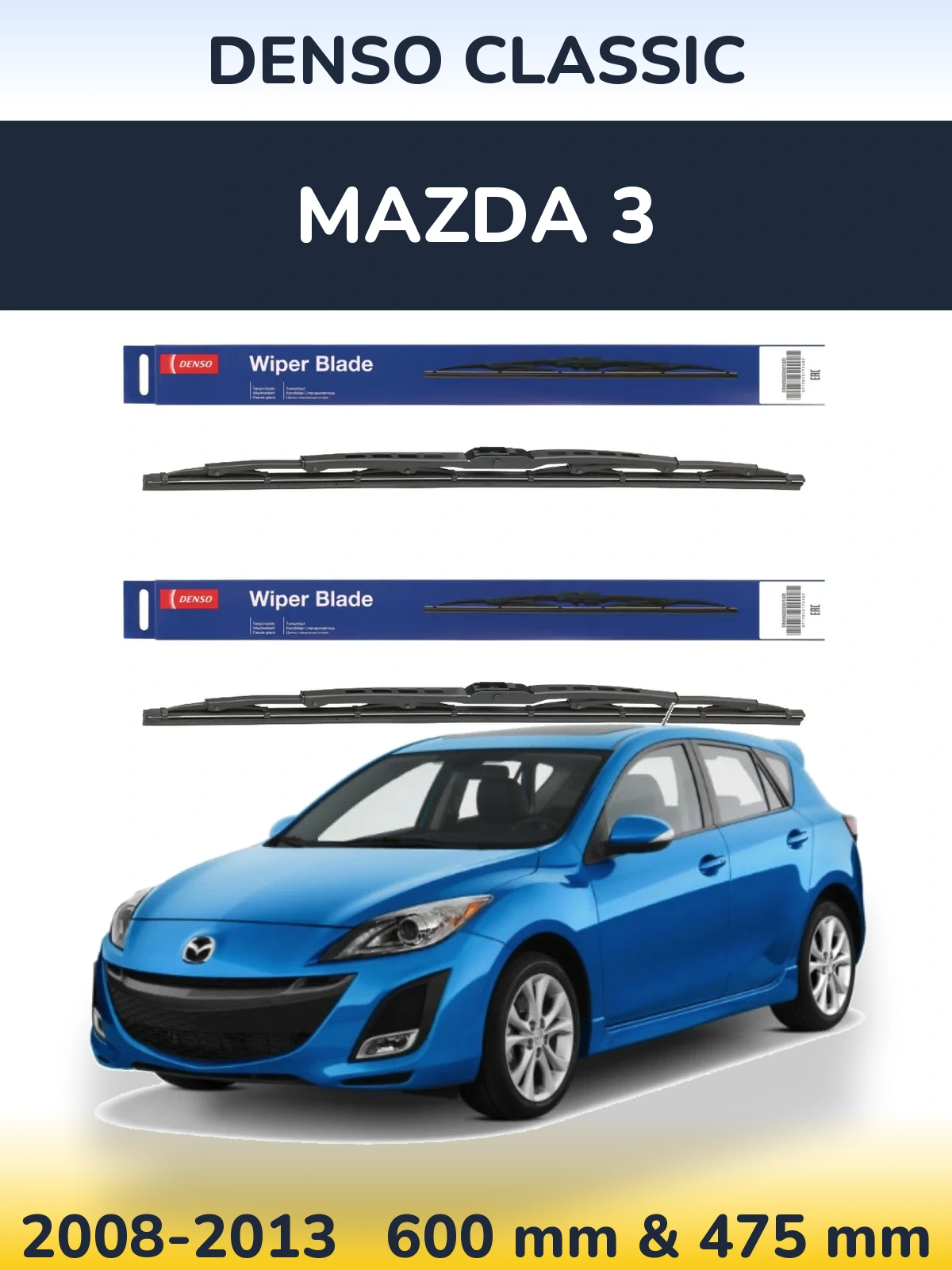 Komplet przednich wycieraczek Denso Classic 600 & 475 mm do Mazda 3 2008-2013
