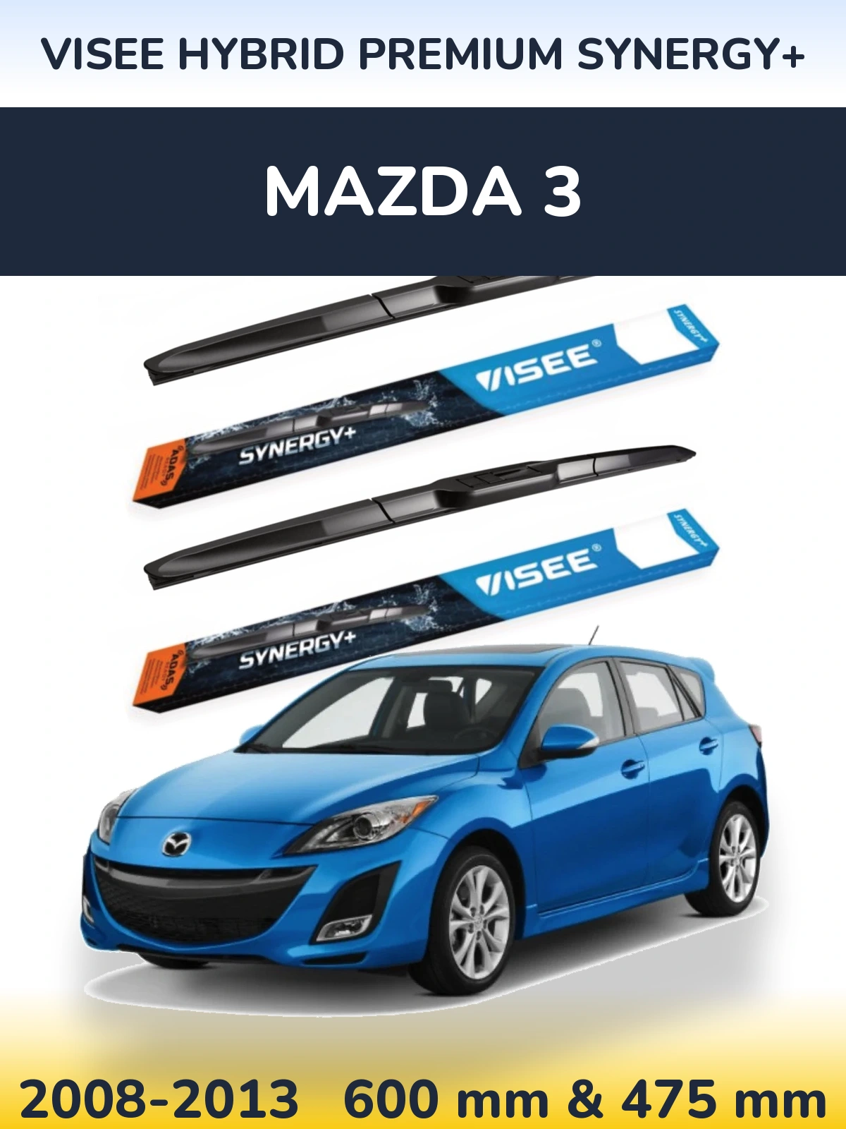 Комплект передних дворников VISEE HYBRID PREMIUM SYNERGY+ 600 & 475 мм для Mazda 3 2008-2013