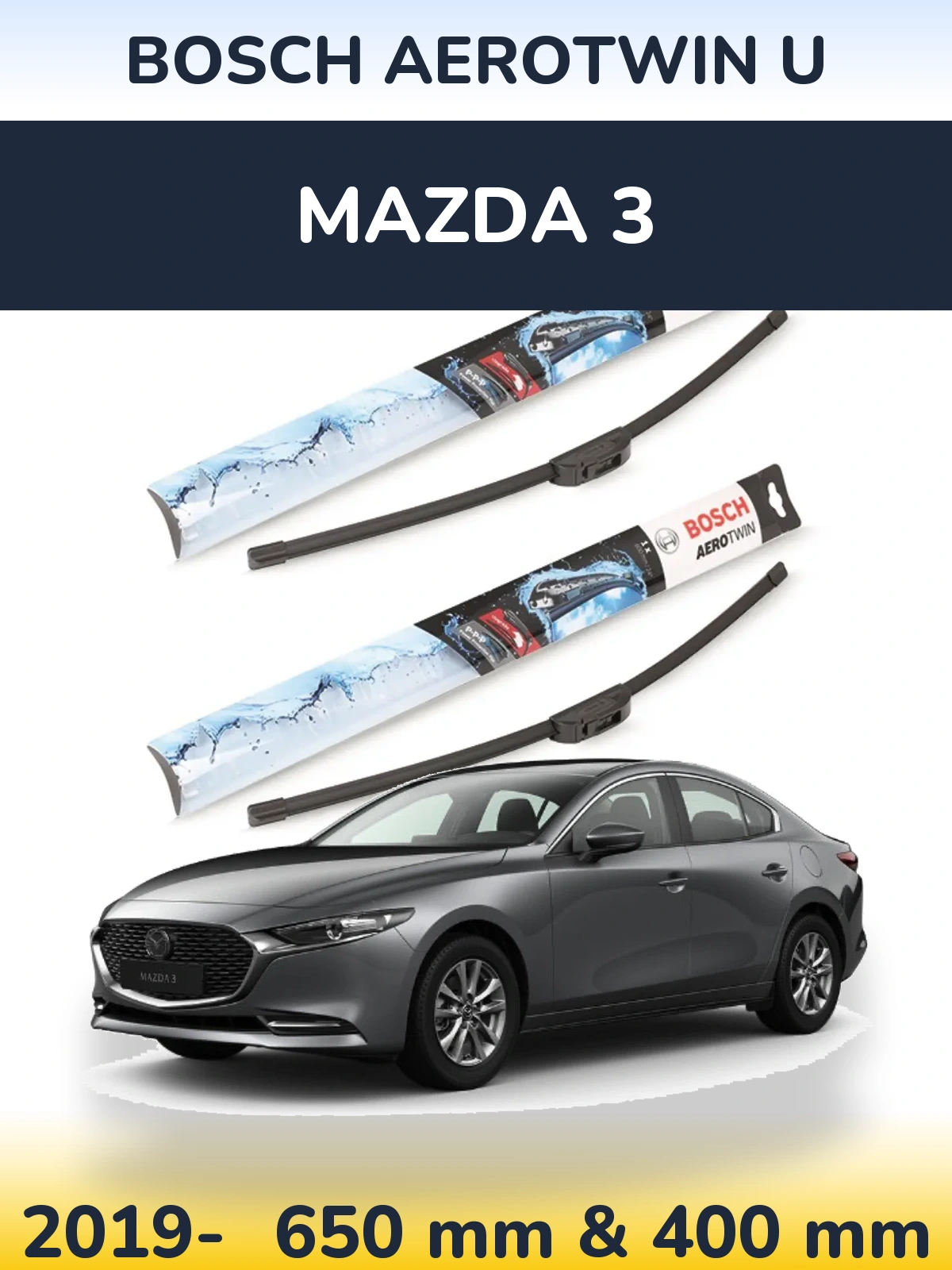 Komplet przednich wycieraczek BOSCH AeroTwin U 650 & 400 mm do Mazda 3 2019-2026