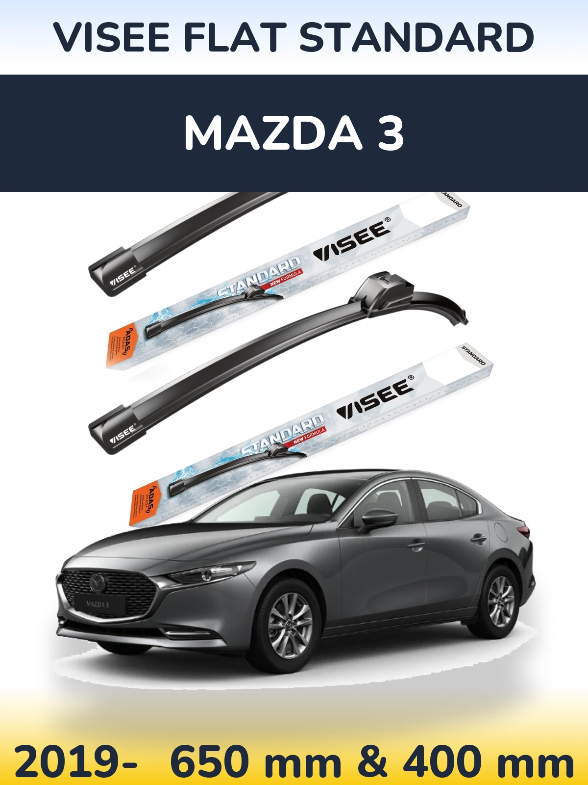 Комплект передних дворников VISEE FLAT STANDARD 650 & 400 мм для Mazda 3 2019-2026